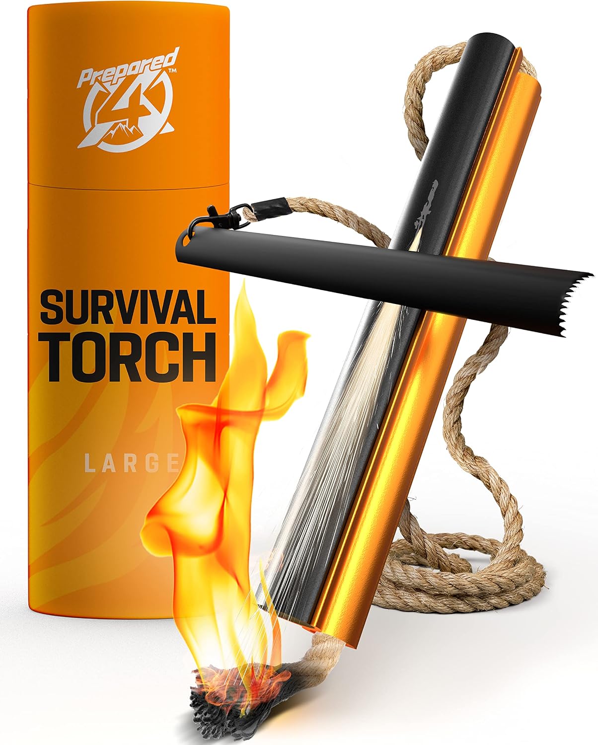 PREPARED4X Fire Starter Survival Tool - All-in-One Flint and Steel Fire Starter Kit - Ferro Rod Fire Starter with 36" Waterproof Tinder Wick Rope and Steel Fire Striker - Patented Firestarter