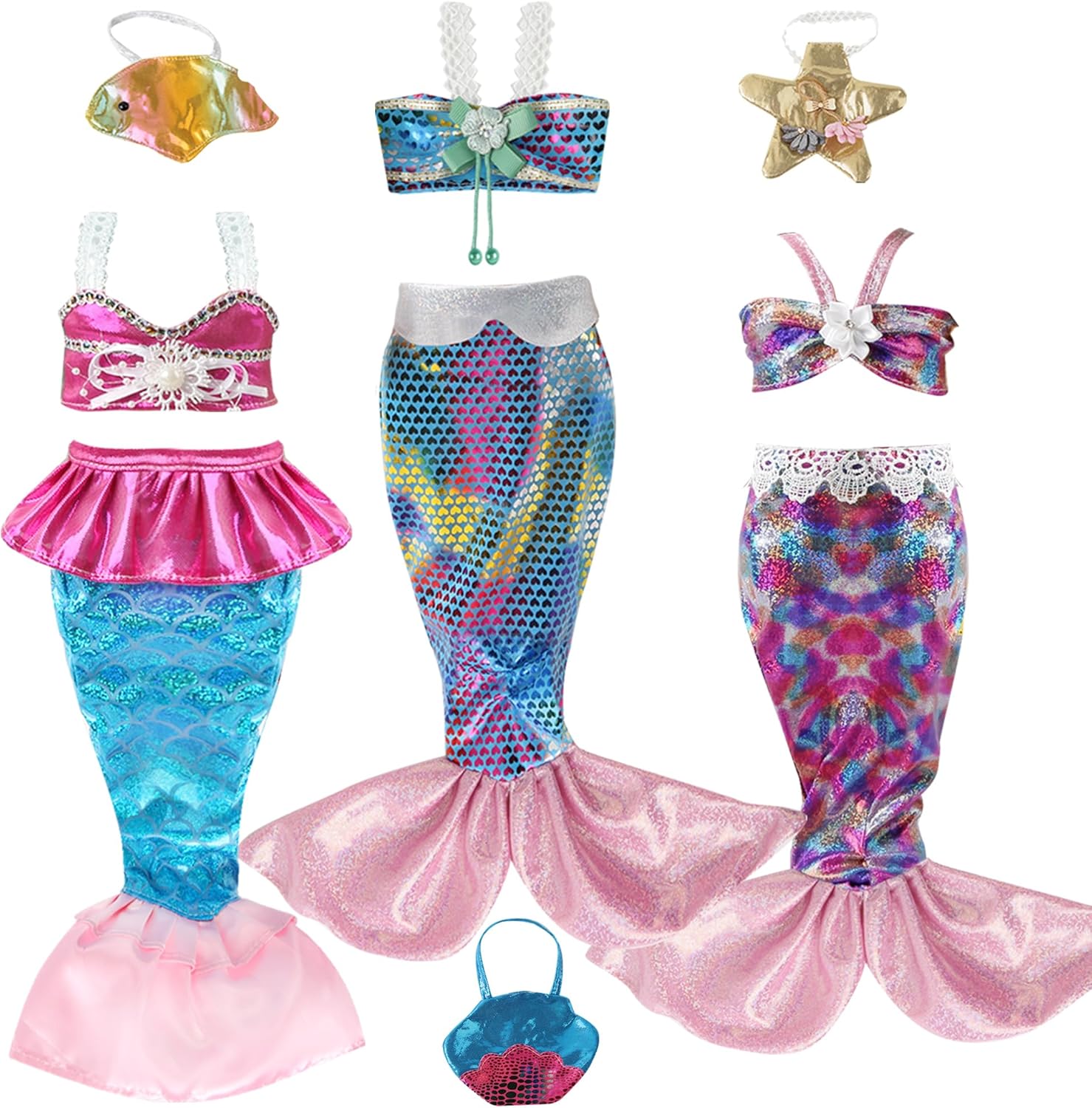 18-Inch Doll Clothing and Accessories Sets - Mermaid Doll Clothes Outfits Fits for 18 Inch Baby Doll Girl Doll with Handbag Dolls Accessories for Girls Gift