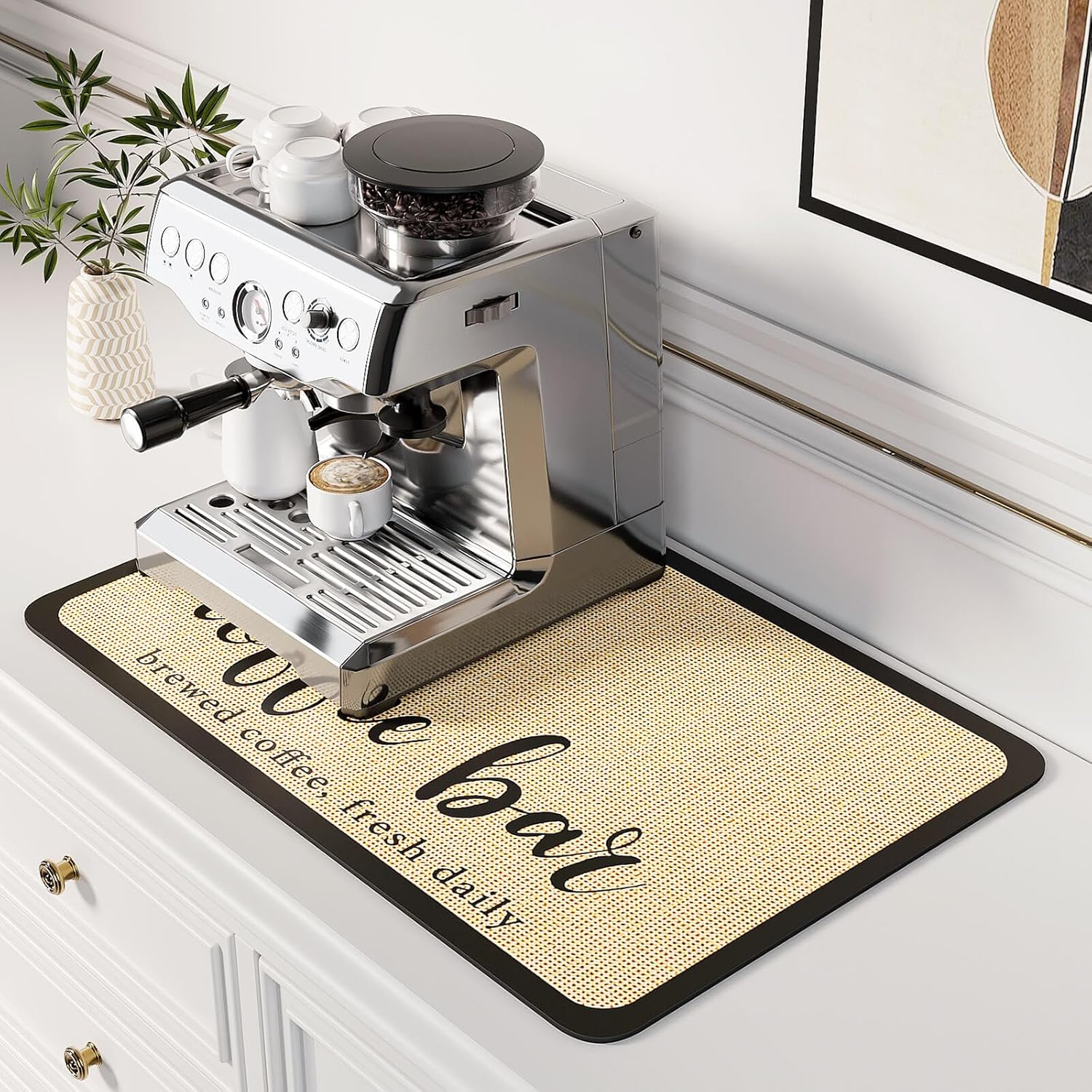 DK177 Coffee Mat Coffee Bar Mat Hide Stain Absorbent Drying Mat with Waterproof Rubber Backing Fit Under Maker Machine Pot Espresso Machine Bar Accessories-16"x24"
