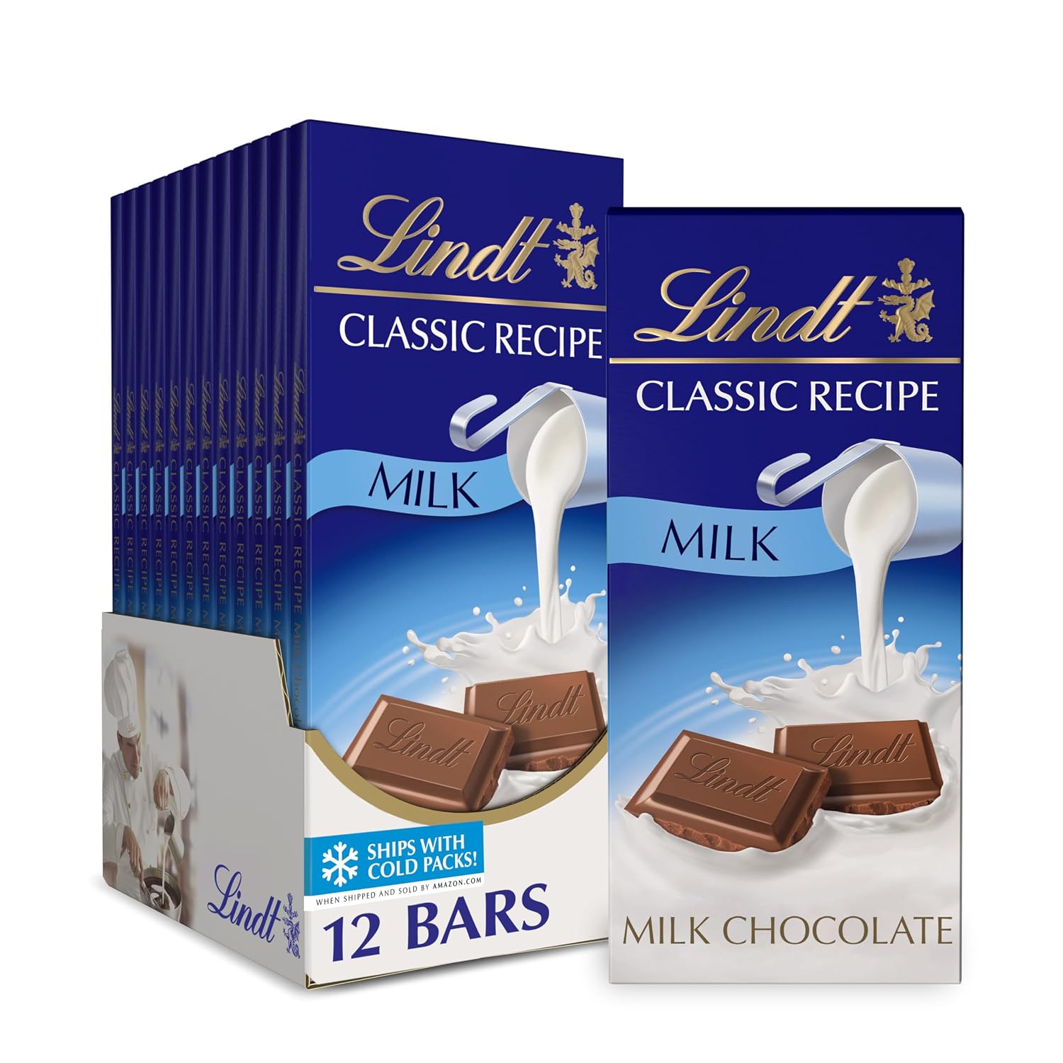 Lindt CLASSIC RECIPE Milk Chocolate Candy Bar, 4.4 oz., 12 Pack