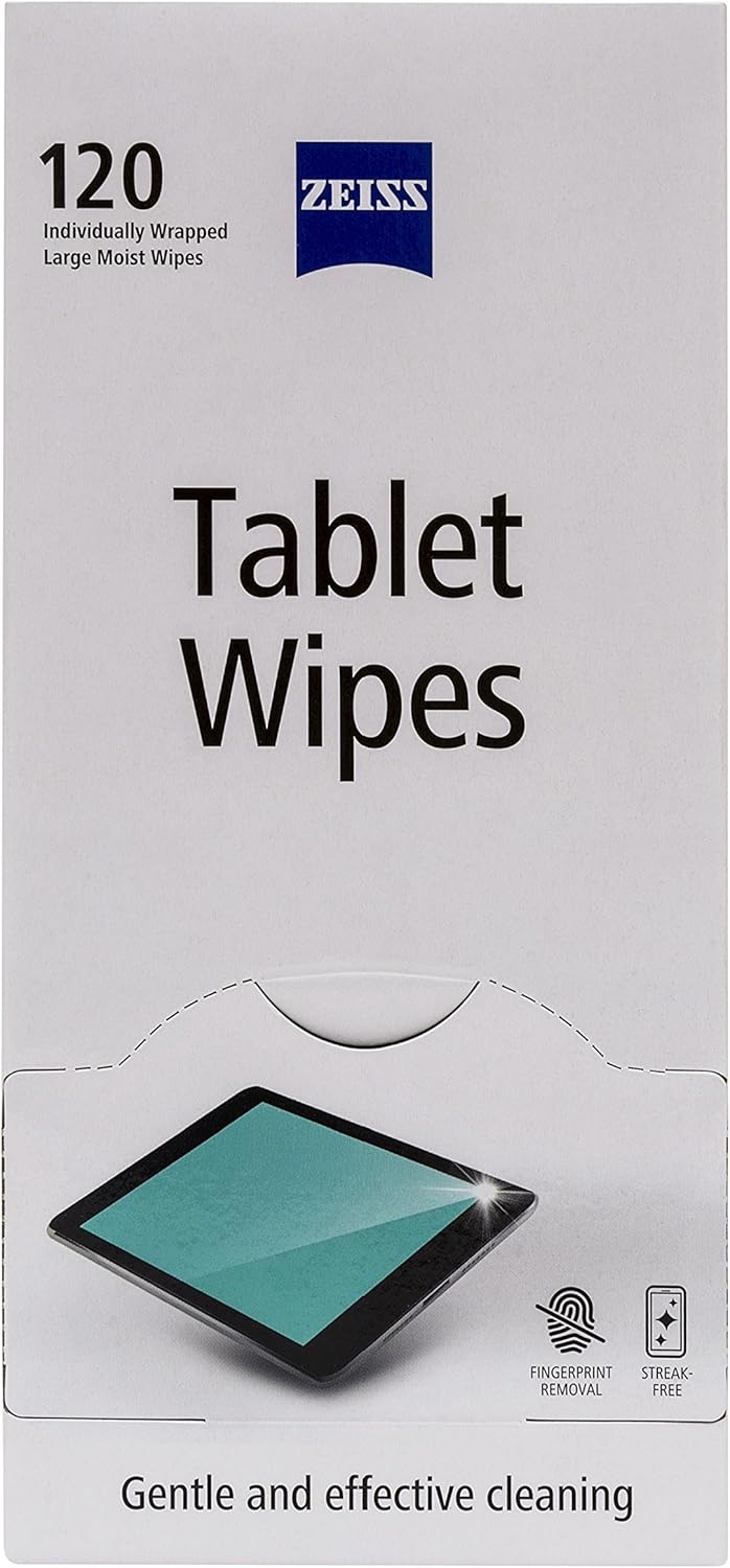 ZEISS Tablet Wipes, Electronic Screen Cleaner for Digital Device Displays, Safe for Cleaning iPads, Laptops, Smartphones, Kindles & more, Individually Packed Single Use Disposable Cloths - Pack of 120
