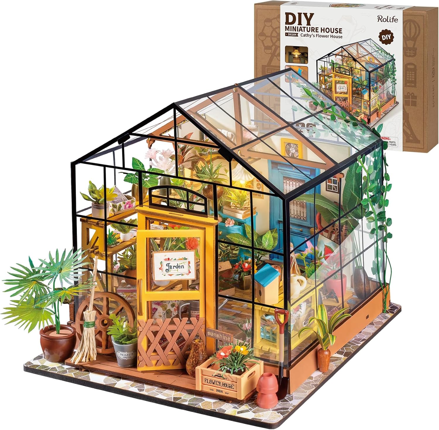 Rolife DIY Miniature Dollhouse Kit,Green House with Furniture and LED,Wooden Dollhouse Kit,Best Birthday and Valentine's Day Gift for Women and Girls