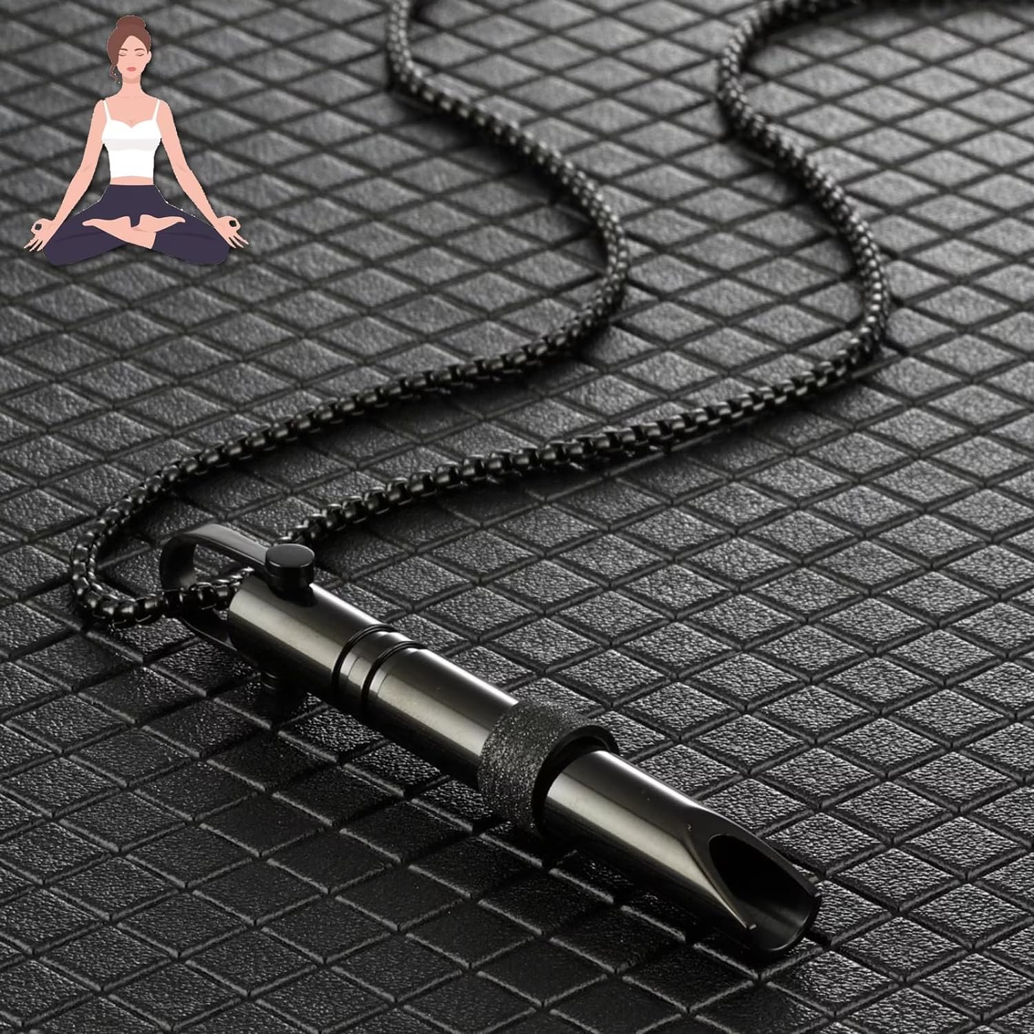 Calm Carry Portable Stainless Steel Whistle Necklace for Breathing Exercises, Meditation, Anxiety Gifts for Women (Black)