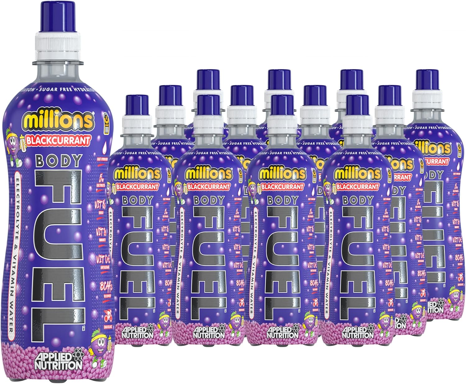 Applied Nutrition BodyFuel Electrolyte Water - Body Fuel Prime Drink with BCAAs and Vitamins, Fast Hydration (12 x 500ml) (Millions Blackcurrant)