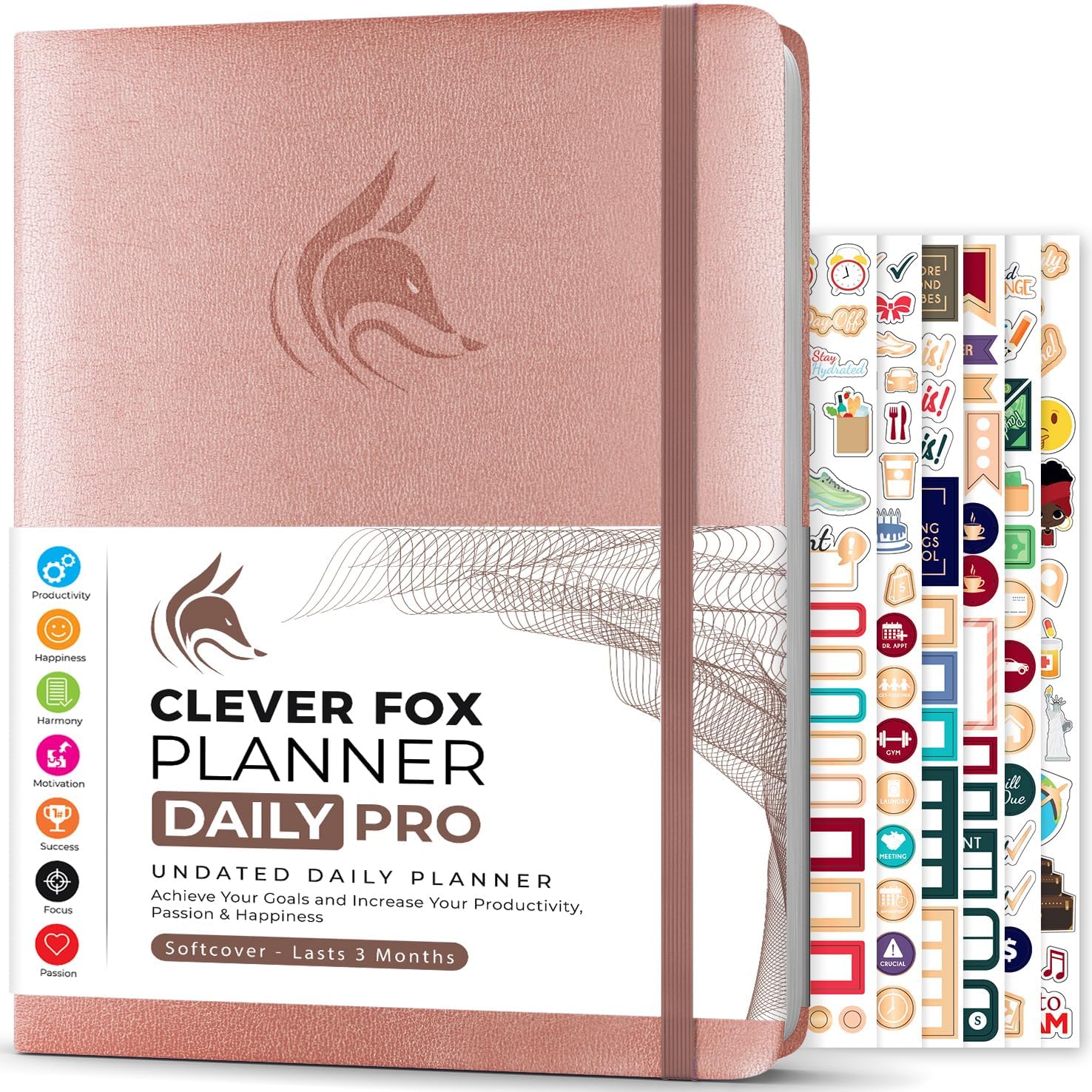 Clever Fox Planner Daily PRO - Daily Life Planner and Gratitude Journal to Increase Productivity, Time Management and Hit Your Goals, Undated, A4 Size - 21.5x28cm, Lasts 3 Months (Rose Gold)