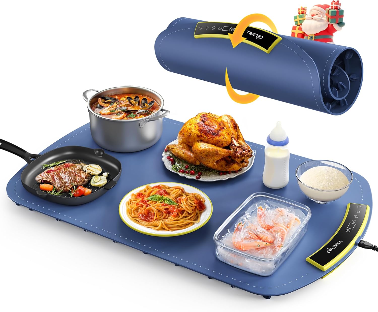 Electric Warming Tray - Upgraded 8 TEMP Setting Food Warming Mat, Full-surface Heat in 5s, 4 Hours Auto-off, Child Safety Lock, Foldable Food Warmers for Buffet Server Party, 65 * 40 * 1.5cm