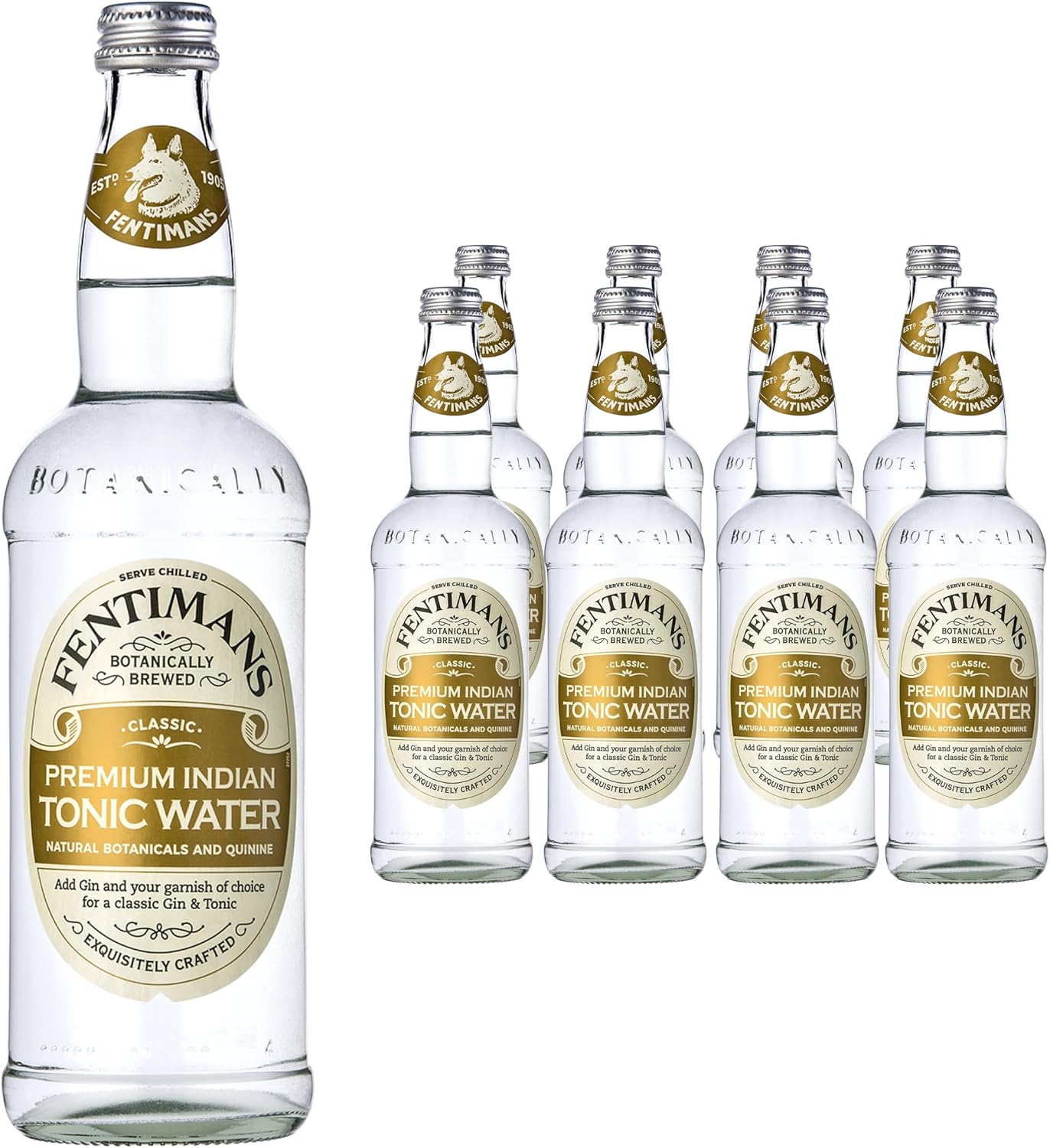 Fentimans Premium Indian Tonic Water - Botanically Brewed Water - Infused with Sicilian Lemon Oil and Lemongrass Extract - Low Calorie, Gluten Free and Vegan Friendly Soft Drinks - 8 x 500 ml