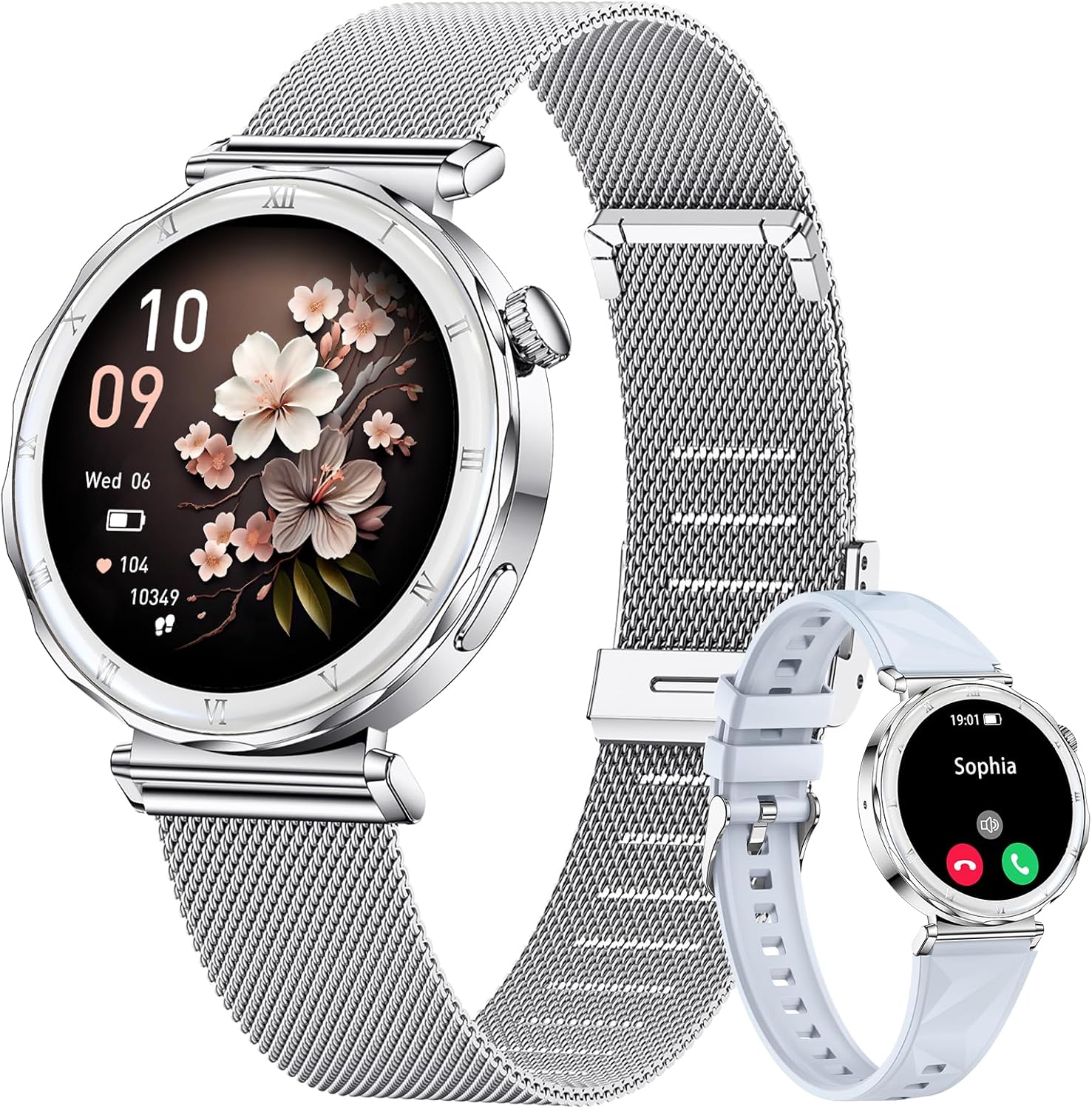 CIVO Smart Watches for Women Fitness: Pedometer Sports Activity Tracker with Phone Function - Waterproof IP67 Smartwatch Ladies Silver for Android iOS