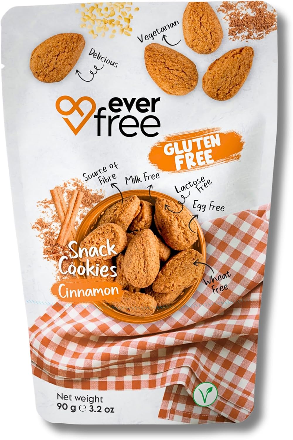 EverFree Gluten-Free Cookies – Vegan, Dairy-Free, Egg-Free, One-Bite Size, 90g (Cinnamon)