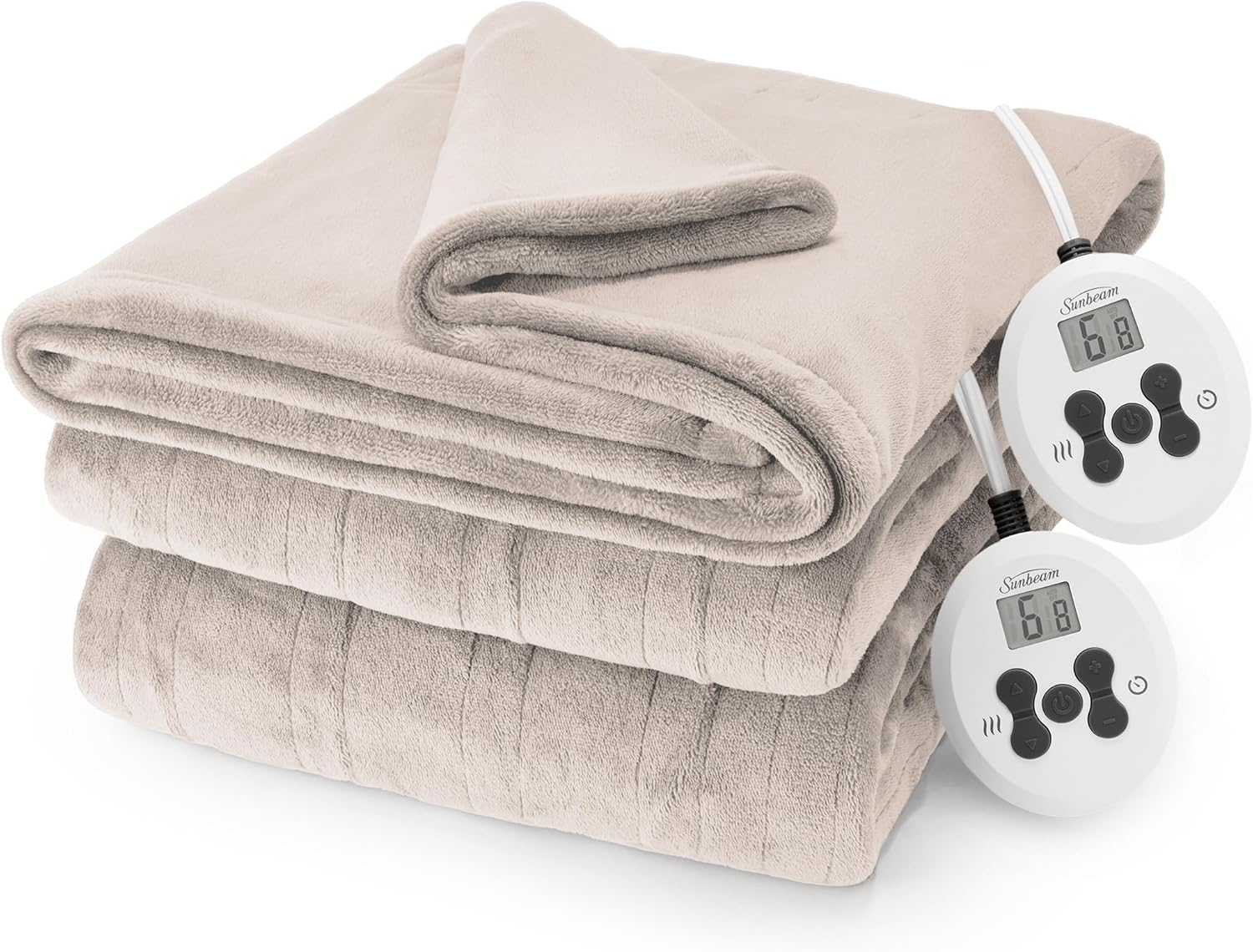 Sunbeam Royal Posh Velvet Heated Electric Blanket Queen Size, 90" x 84", 12 Heat Settings, 12-Hour Selectable Auto Shut-Off, Fast Heating, Machine Washable, Warm and Cozy, Champagne