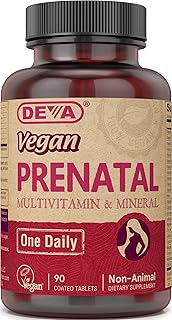 DEVA Vegan Prenatal Multivitamin and Mineral Supplement - Once-Per-Day Formula - Vitamins A, C, D, E, K, B Complex, with Folate & Chelated Iron - 90 Coated Tablets, 1-Pack