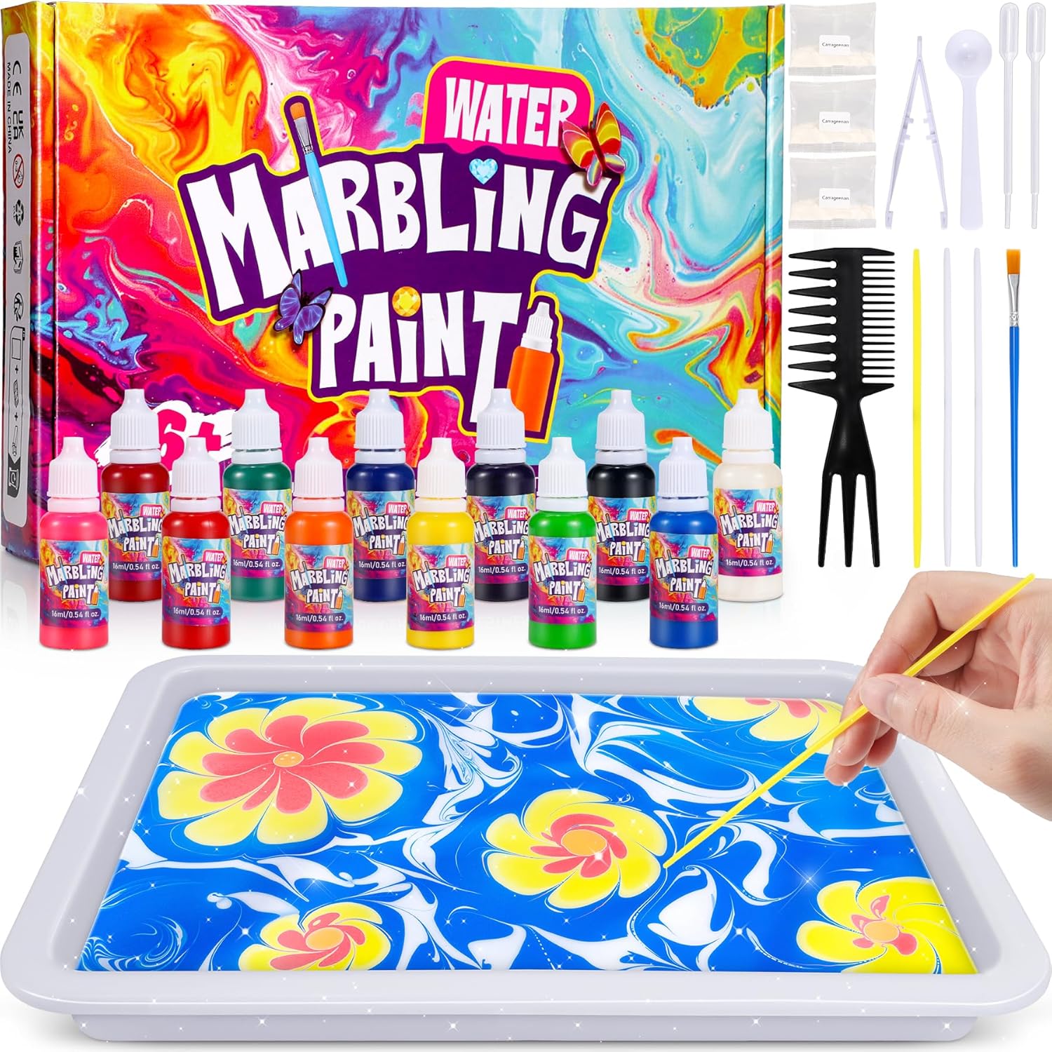 Lovchil Water Marbling Paint Kit for Kids, Arts and Crafts for Kids 6-12 Toys for 7-12 Year Old Girls Gift Paint Craft Kits for Kid 6 7 8 9 10 11 12 Year Old Girls Boys Birthday Gift DIY Ideas