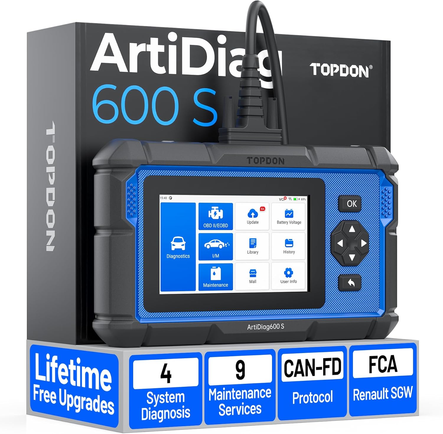 TOPDON ArtiDiag600S OBD2 Scanner, Car Diagnostic Tool for Engine Transmission ABS SRS, 9 Service: Oil/Brake/BMS/SAS/DPF/TPMS/ETS Reset/ABS Bleeding/Injector Coding, Lifetime Free Wireless Update