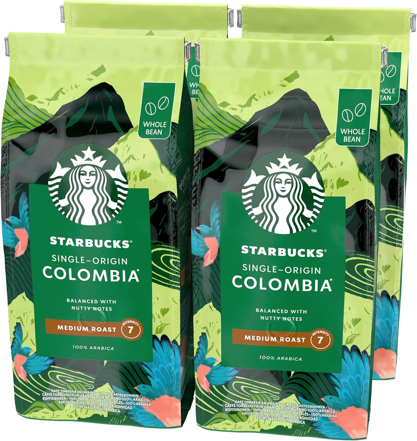 STARBUCKS Single-Origin Colombia, Medium Roast, Whole Bean Coffee 450g (Pack of 4)
