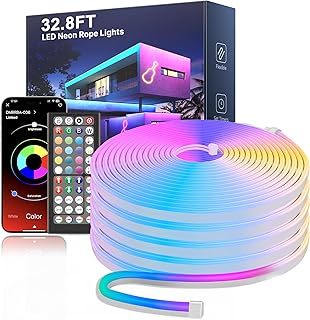 Fussion Led Neon Rope Lights 32.8Ft,RGB Led Strip Lights with App/Remote Control Music Sync Gaming Lights Outdoor IP67 Waterproof,Flexible DIY Design for Bedroom,Living Room,Party Decor