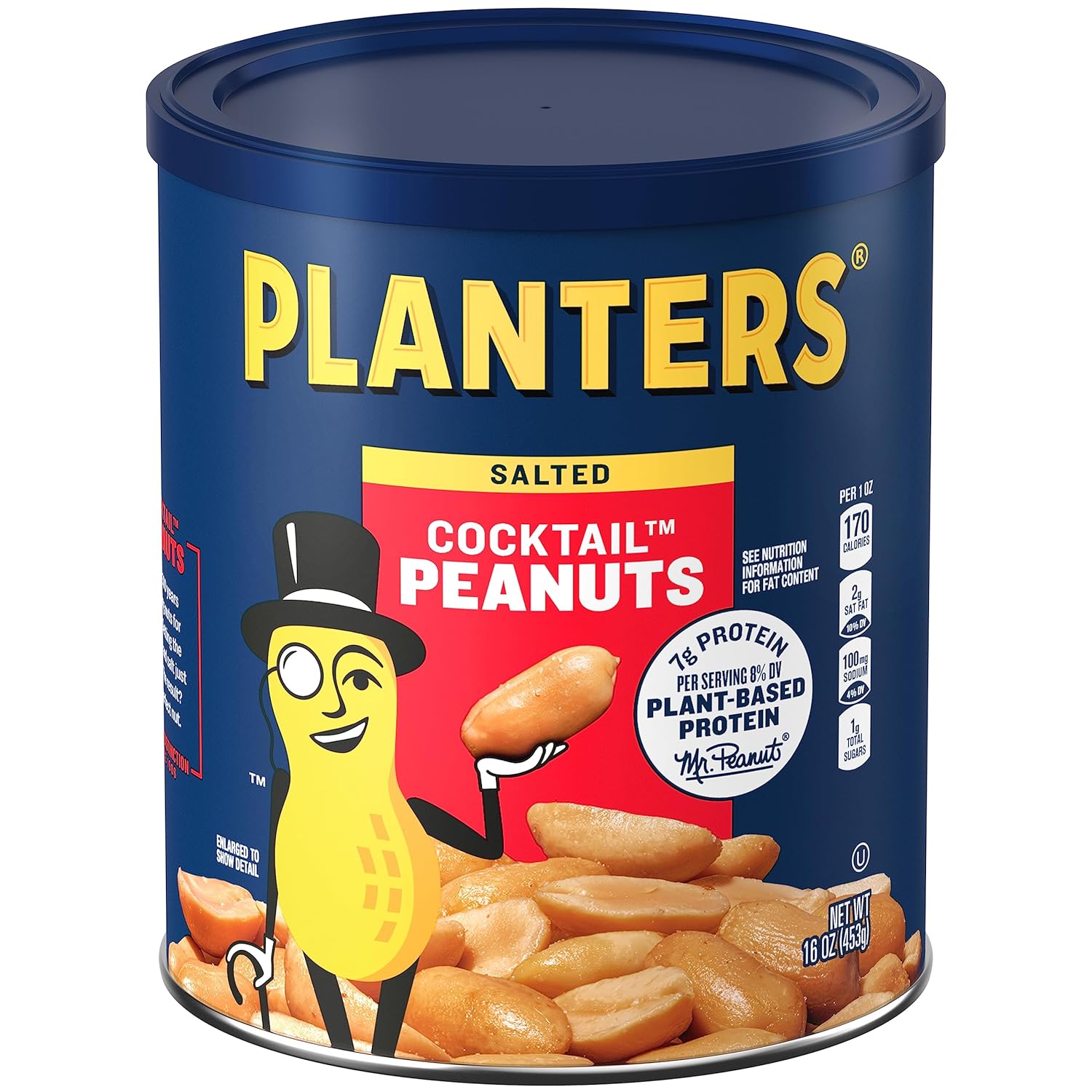 PLANTERS Salted Cocktail Peanuts, Plant-Based Protein, Bold & Savory Party Snacks, Peanut Snack, 16 Oz Jar (Pack of 6)