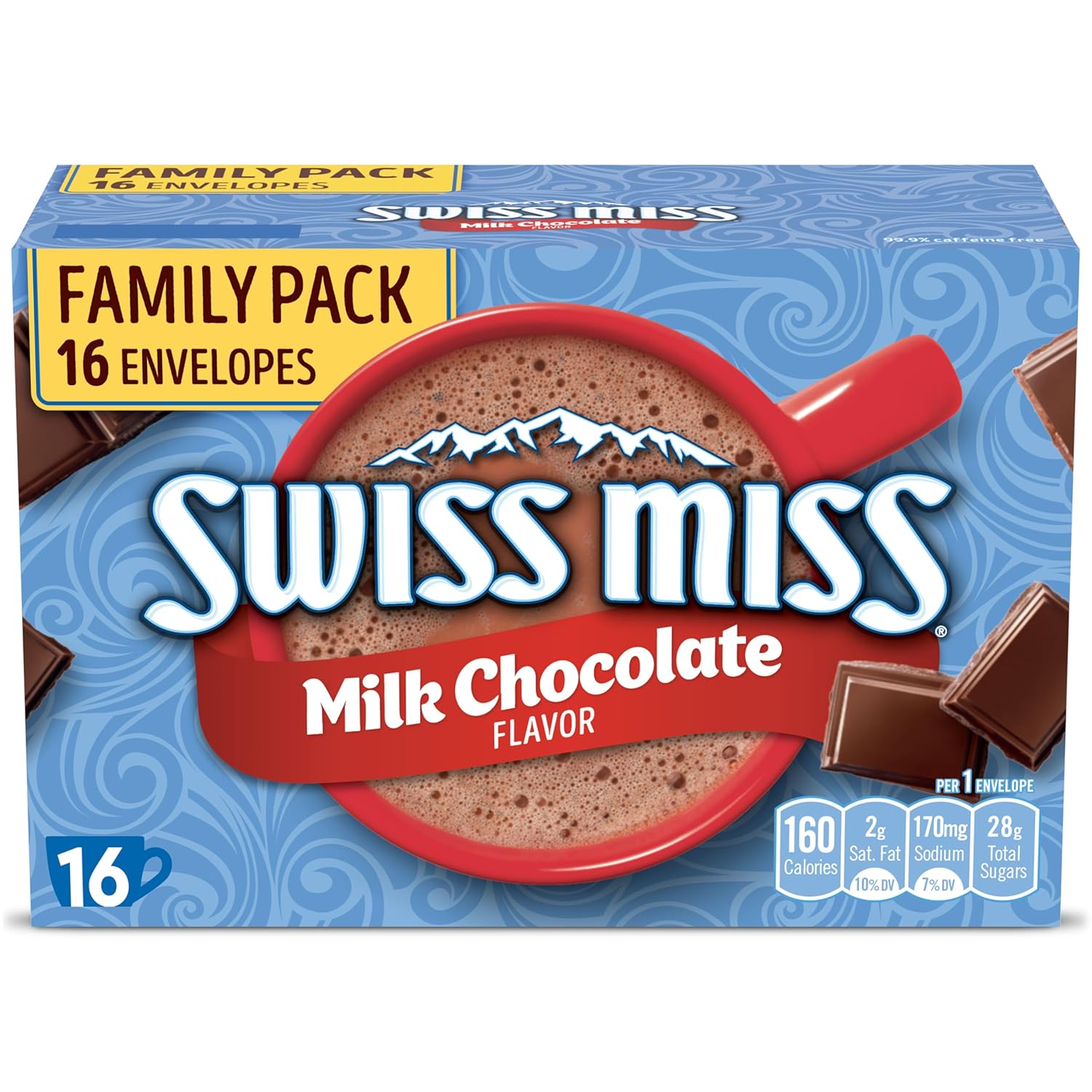 Swiss Miss Hot Cocoa Drink Mix, Milk Chocolate Flavor, Family Pack, 16 ct