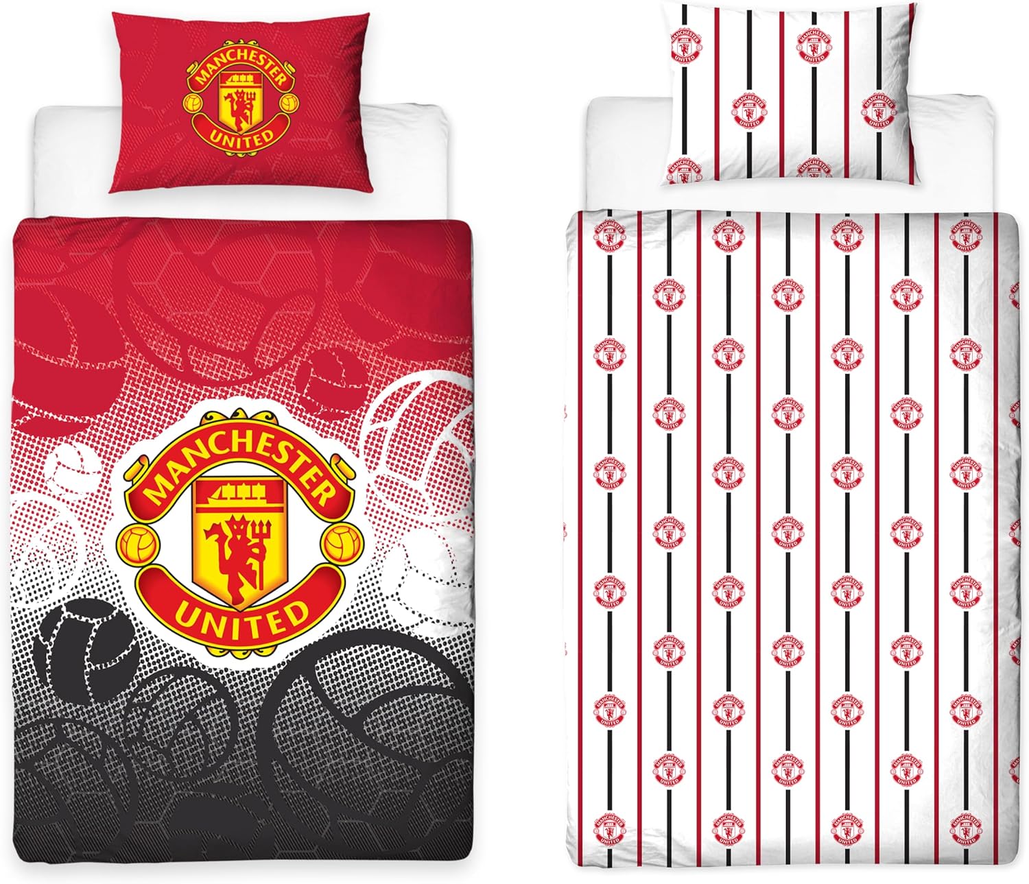Manchester United FC Official Single Duvet Cover Set, Crest Design | Red Reversible 2 Sided Football Bedding Cover Official Merchandise Including Matching Pillow Case