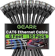 GearIT 6 Foot Cat 6 Ethernet Cable, for PC, Router, Cat6 Patch Cable, 10 Gbps, Cat 6 Patch Cable, High Speed, Cat6 Cable, High Speed, Cat 6 Cable, Cable, Cat6 Ethernet Cable, 6 Feet, Black (10 Pack)