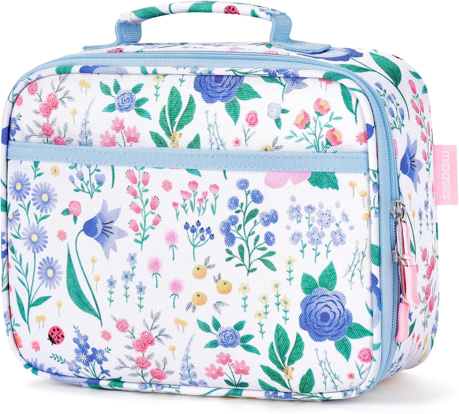 Kids Lunch Box for Girls, Insulated and Reusable Lunch Bag for School Preschool Kindergarten, Floral Sky Blue