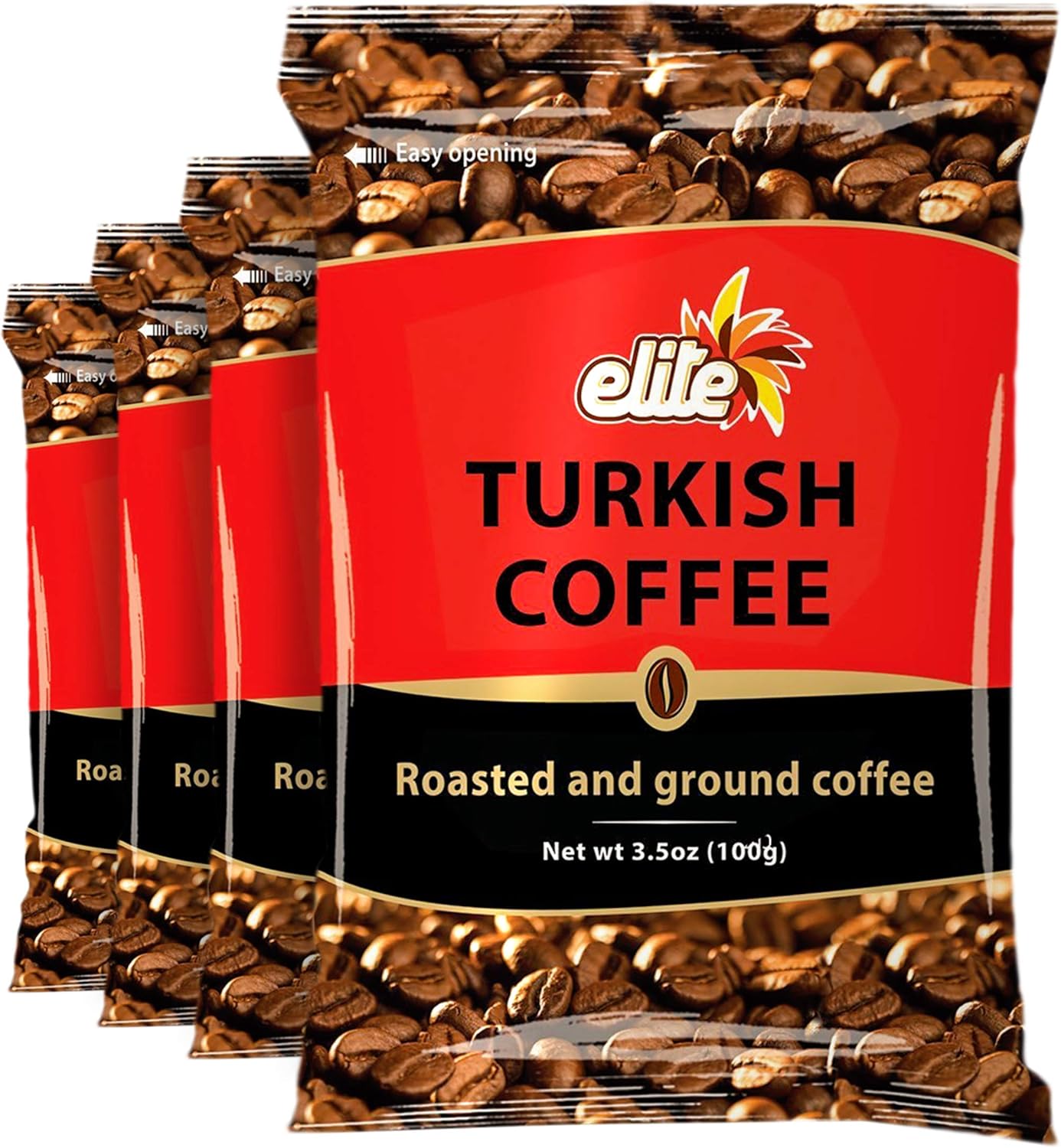 Elite Ground Roasted Turkish Coffee 3.5oz Bag (4 Pack) by Elite