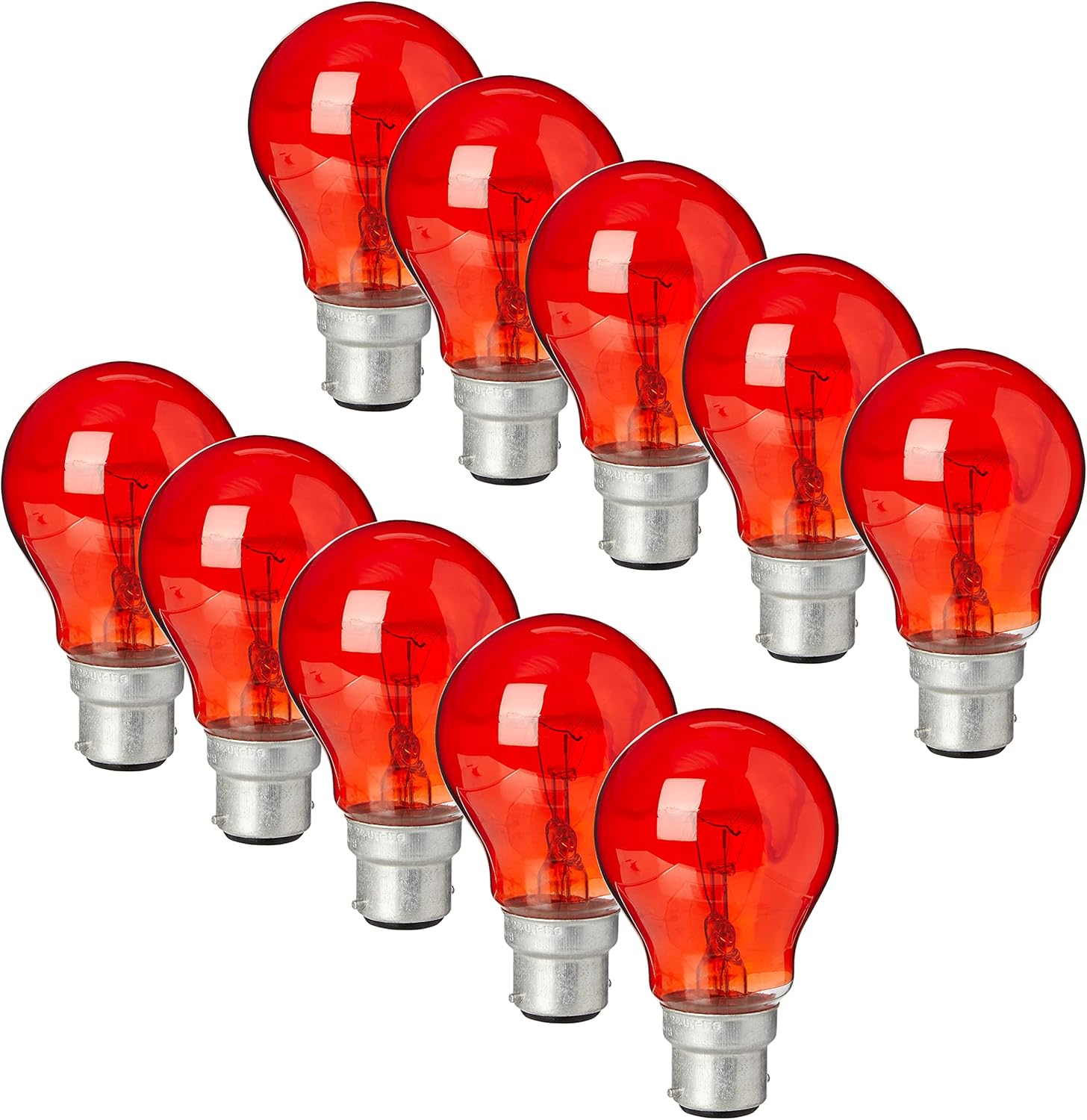 Status Incandescent GLS Fireglow Light Bulb, 60 watt Large Bayonet Cap, Pack of 10, Red, 60SGBCFG1010ent GLS Fireglow Light Bulb | 60 watt Large Bayonet Cap | Pack of 10 | Red | 60SGBCFG10