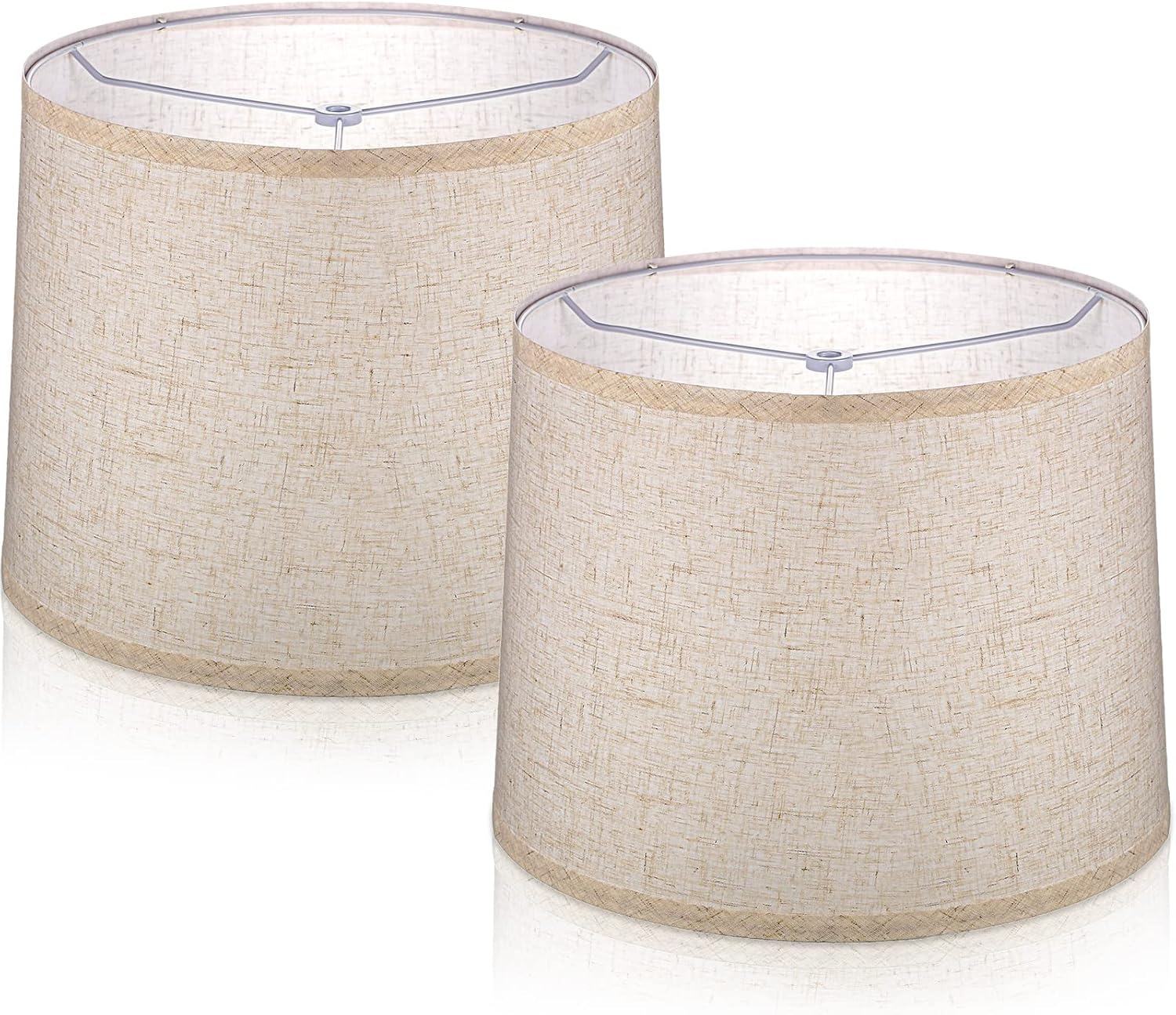 Nuanchu Set of 2 Drum Lampshade Natural Linen Lampshade medium 11.6 Inch Top x 12.6 Inch Bottom x 9.8 Inch High Classic Fabric Lamp Shades for Table Lamp, Floor Lamp (Beige)