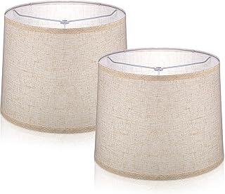 Nuanchu Set of 2 Drum Lampshade Natural Linen Lampshade medium 11.6 Inch Top x 12.6 Inch Bottom x 9.8 Inch High Classic Fabric Lamp Shades for Table Lamp, Floor Lamp (Beige)