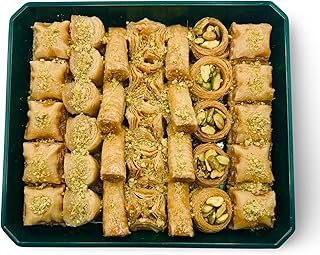 Cedar Pastries Assorted Mediterranean Baklava - 33pc Mix of Authentic Pistachio, Cashew, Walnut Bitesize Treats - Kosher & Halal Certified - Large Box