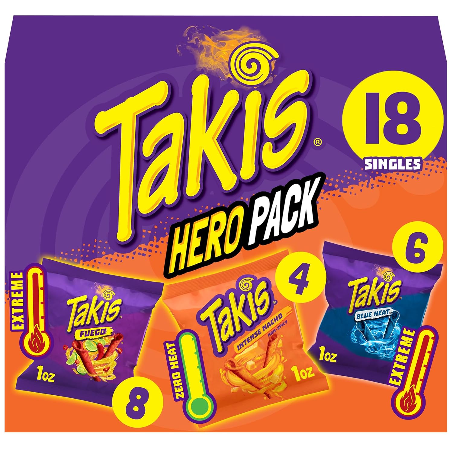 Takis Assorted Hero Variety Pack Rolled Tortilla Chips, 18 Count
