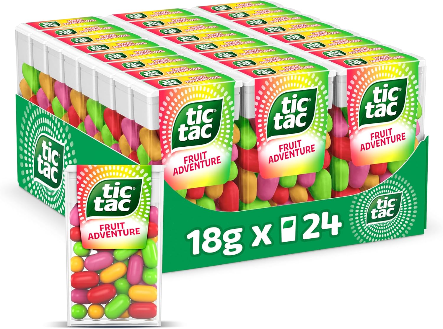 Tic Tac Fruit Adventure Sweets; for Little Moments of Refreshment in a Convenient Pack; Bulk Pack of 24 x 18g