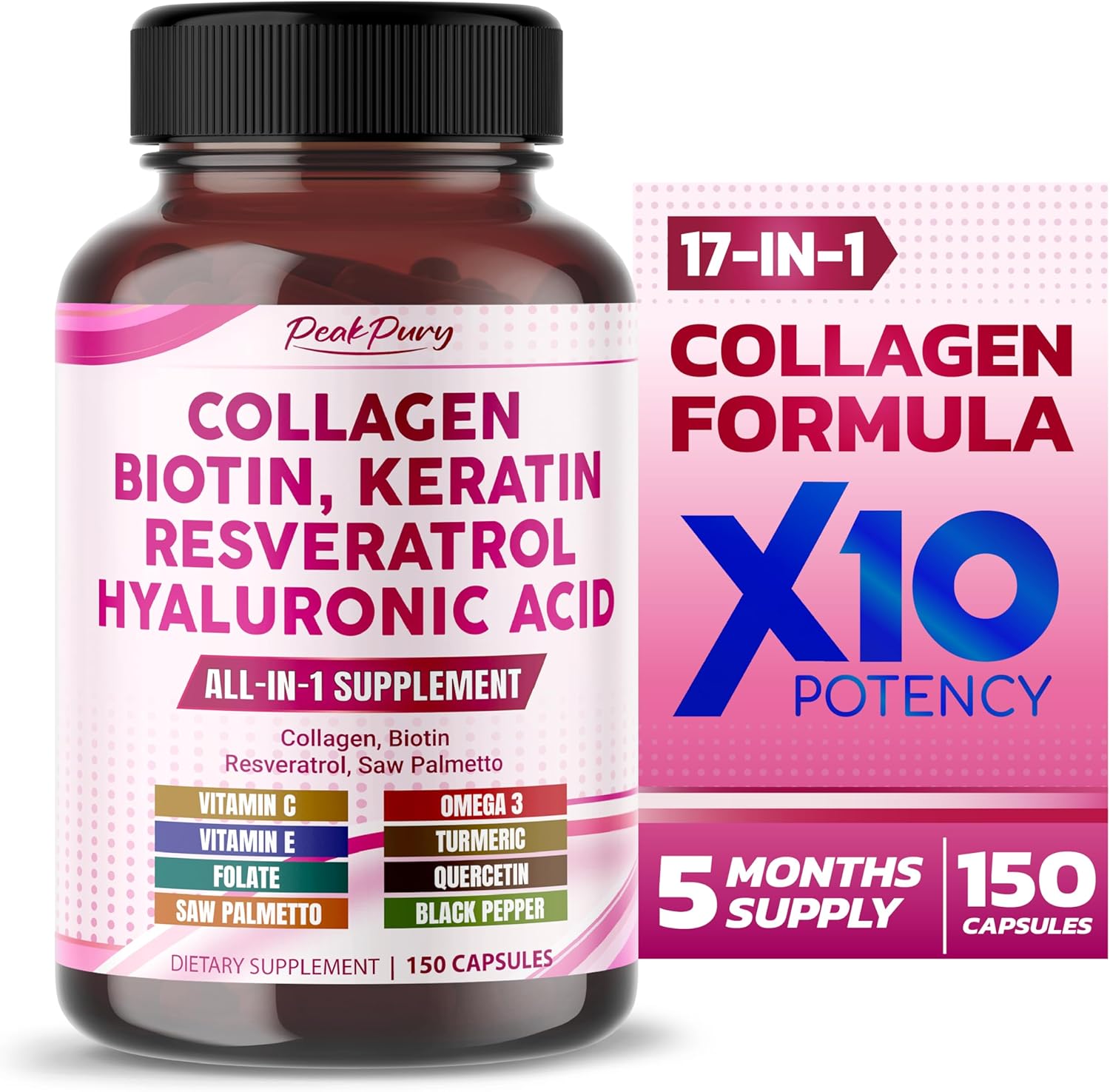 Collagen Biotin Resveratrol Saw Palmetto - Skin, Joint Health Support - Made in USA