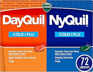 Vicks DayQuil & NyQuil Co-Pack, Cold & Flu Medicine, Powerful Multi-Symptom Daytime & Nighttime Relief for Headache, Fever, Sore Throat, Minor Aches & Pains, & Cough, 72ct