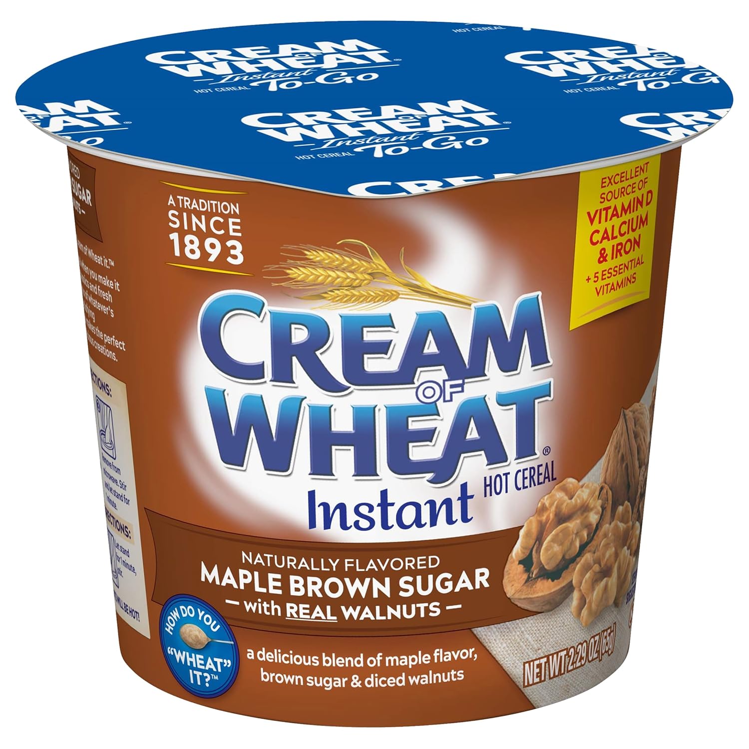 Cream of Wheat Instant Hot Cereal To-Go Cups, Maple Brown Sugar Walnut, 2.29 Ounce (Pack of 6)
