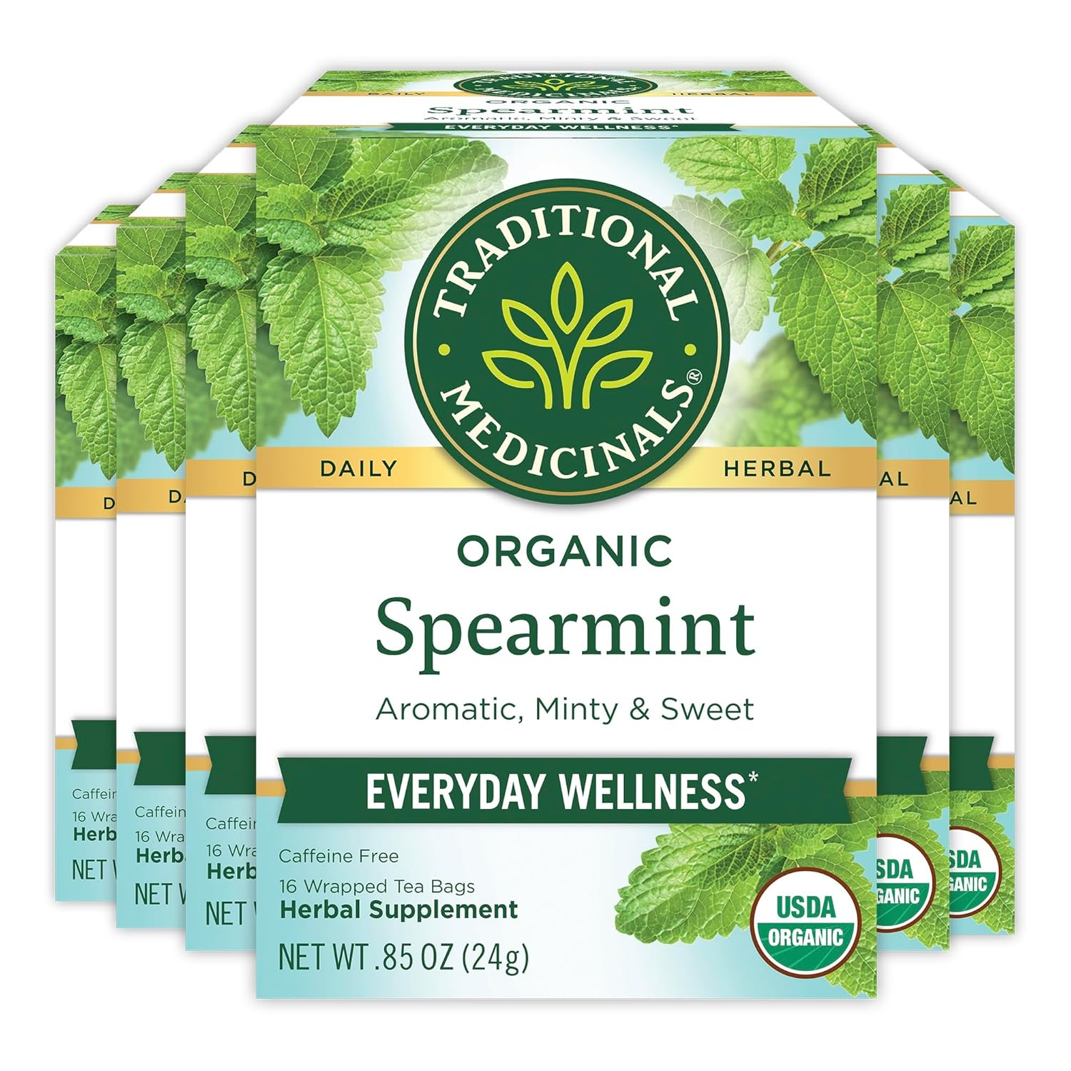 Traditional Medicinals Tea, Organic Spearmint, Supports Everyday Wellness, Healthy & Refreshing, 96 Tea Bags (6 Pack)