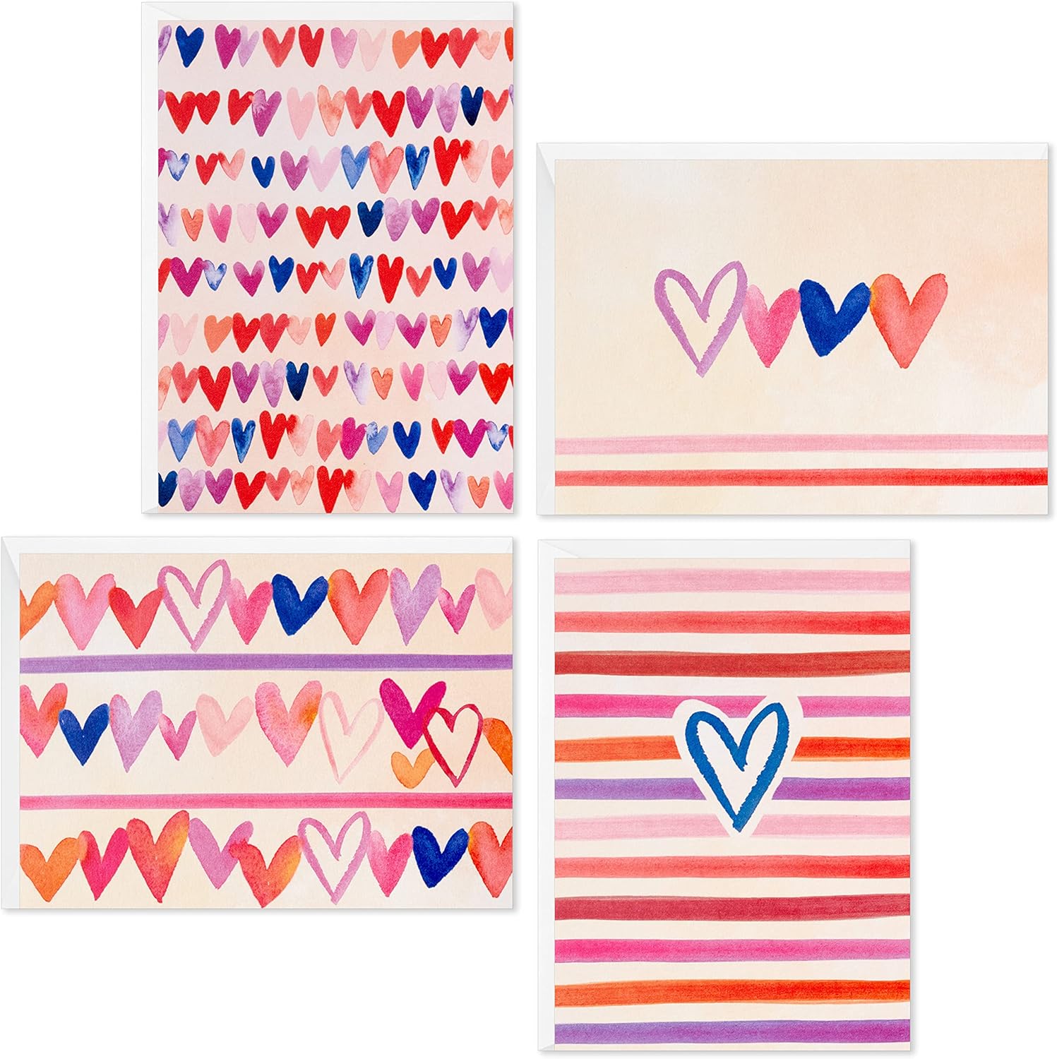 Hallmark Blank Cards Assortment for Valentines Day (48 Cards and Envelopes Pack), Watercolor Hearts