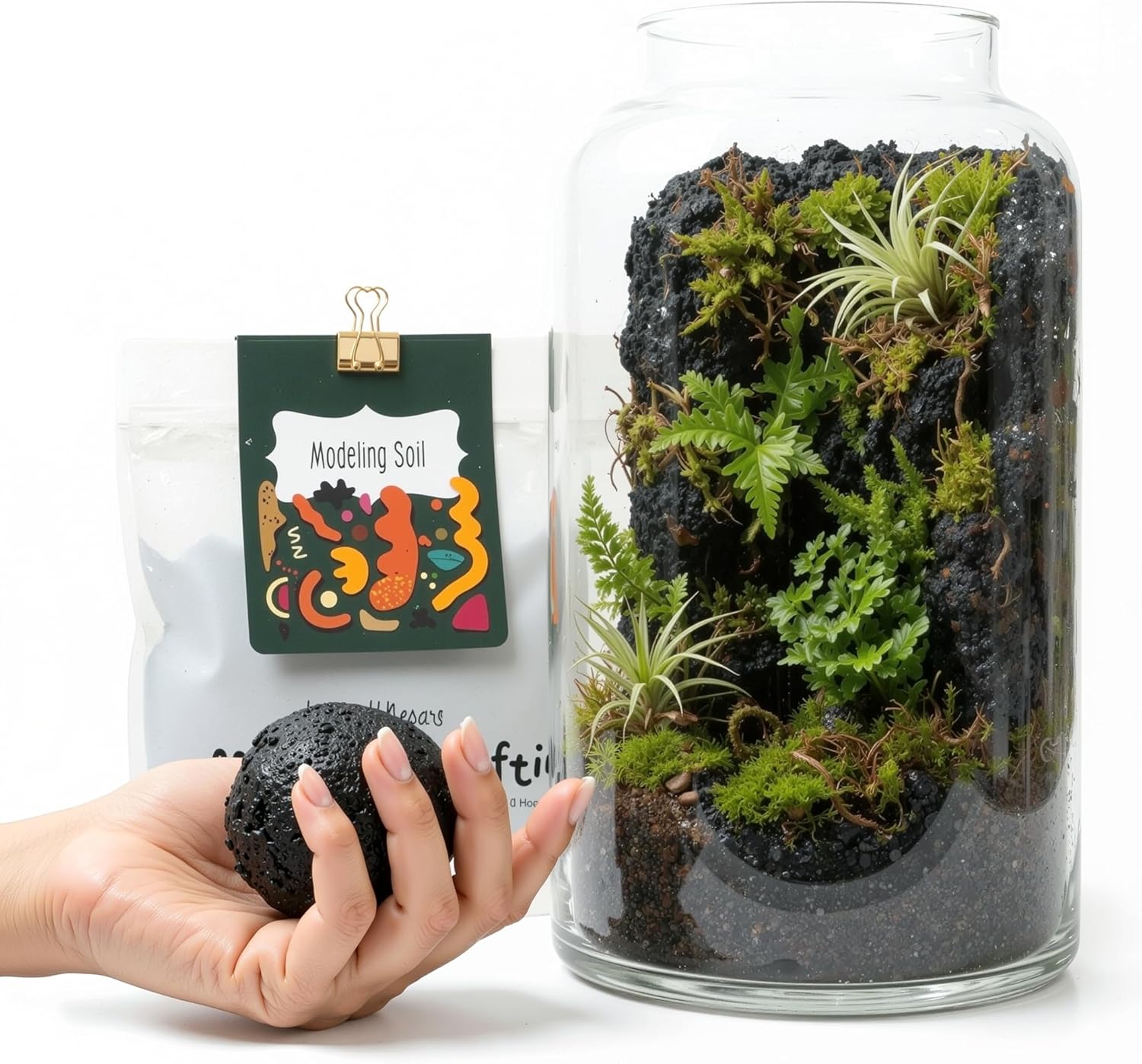 Terrarium Modeling Soil Mix, Glass-Adhesive, Terrarium Substrate, Adhesive Soil, Moss Wall, Vertical Natural-Looking for Miniature Scenes, Fairy Gardens & Plant Displays (16 oz)