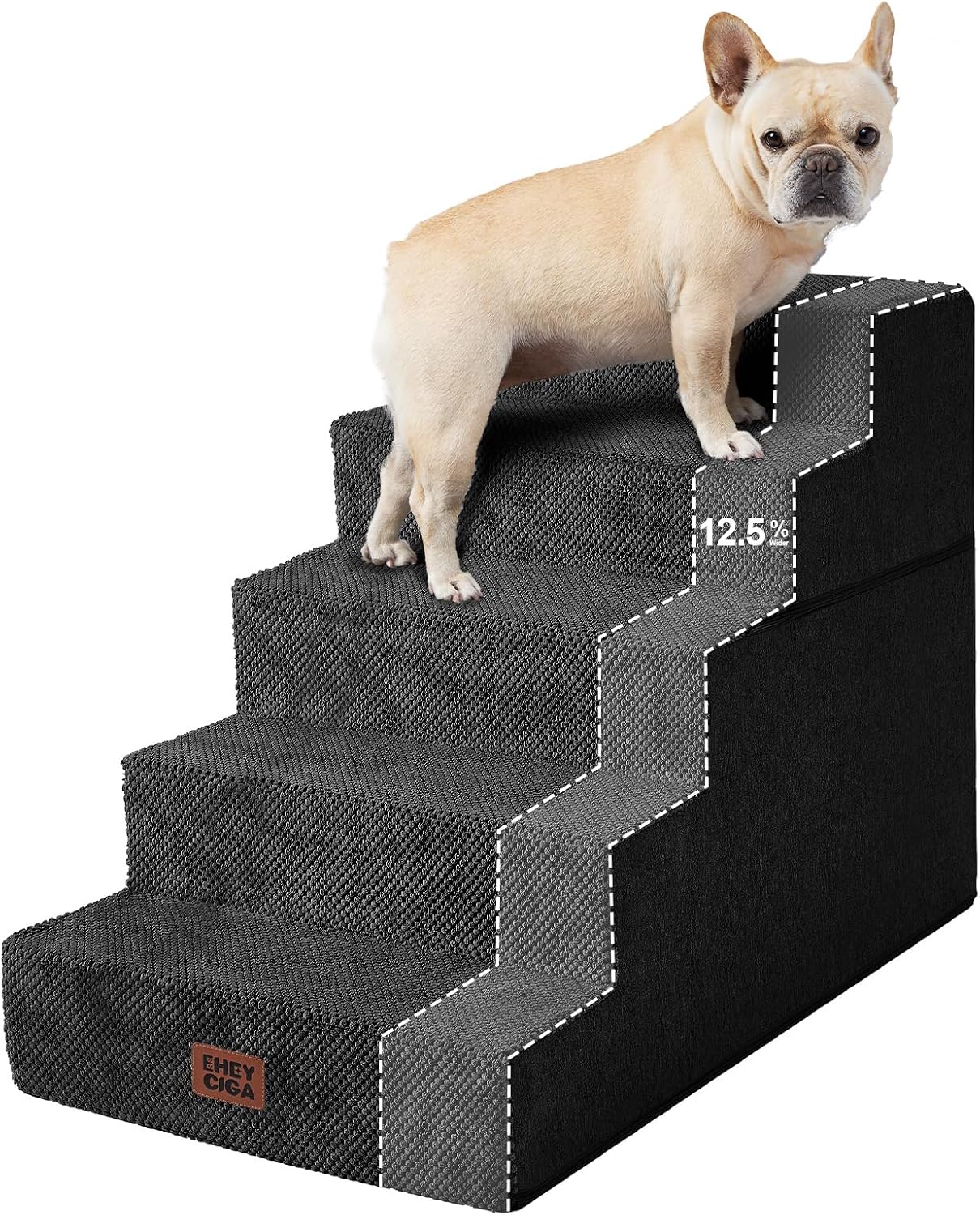 EHEYCIGA Dog Stairs for Bed 22.5" H, 5-Step Extra Wide Dog Steps, Black