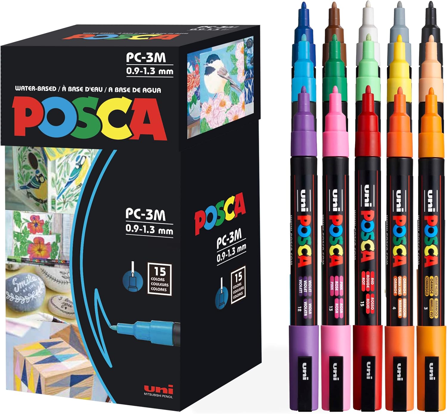 15 Posca Paint Markers, 3M Fine Posca Markers of Acrylic Paint Penswith Reversible Tips | Posca Pens for Art Supplies, Fabric Paint, Fabric Markers, Paint Pen, Art Markers