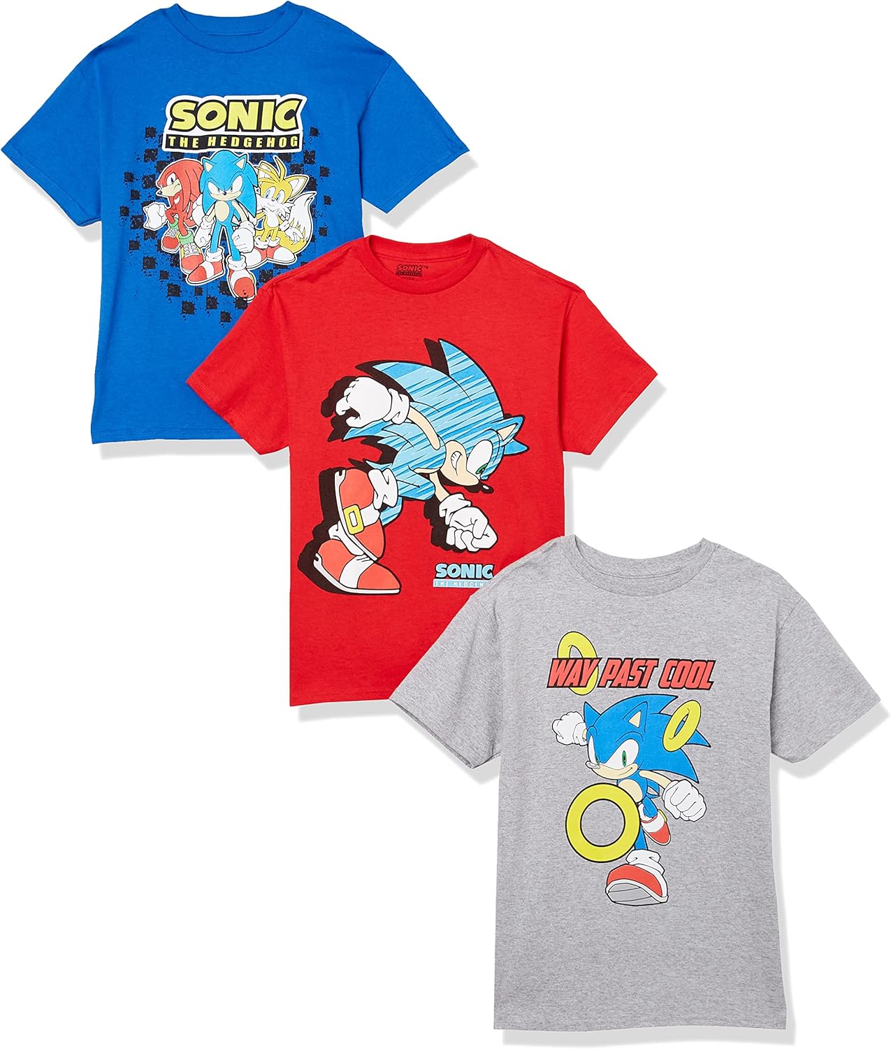 SEGA Boys Hedgehog 3-Pack Tee Bundle, Sonic, Tails, Knuckle