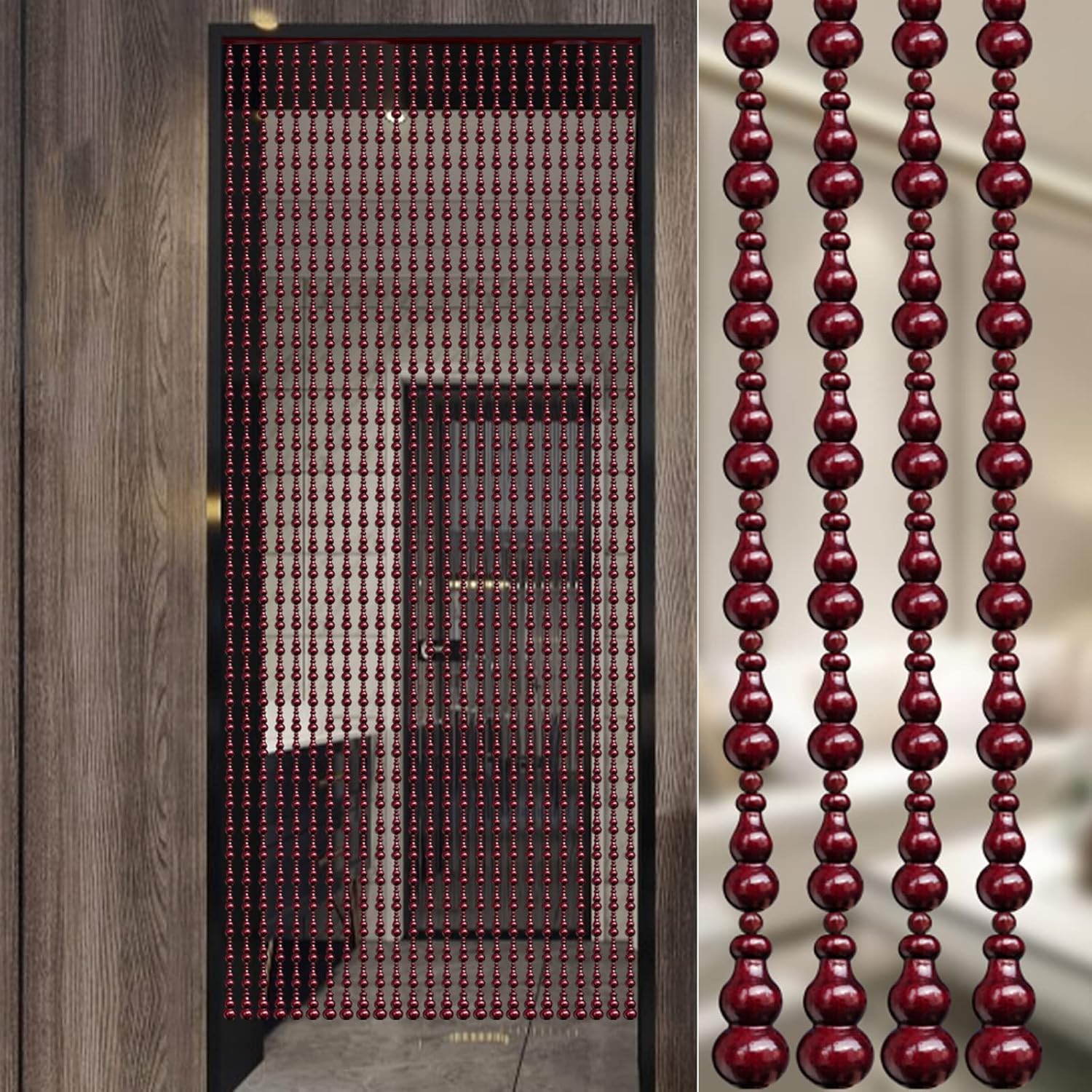 KDDEON Natural Wood Bead Curtain,Tassel Wood Beaded Curtains,Beads Door String,Bead String Curtains,Beaded Door Curtain,for Doorways Window Decorations,Customizable Size (31 Strands-80x250cm)