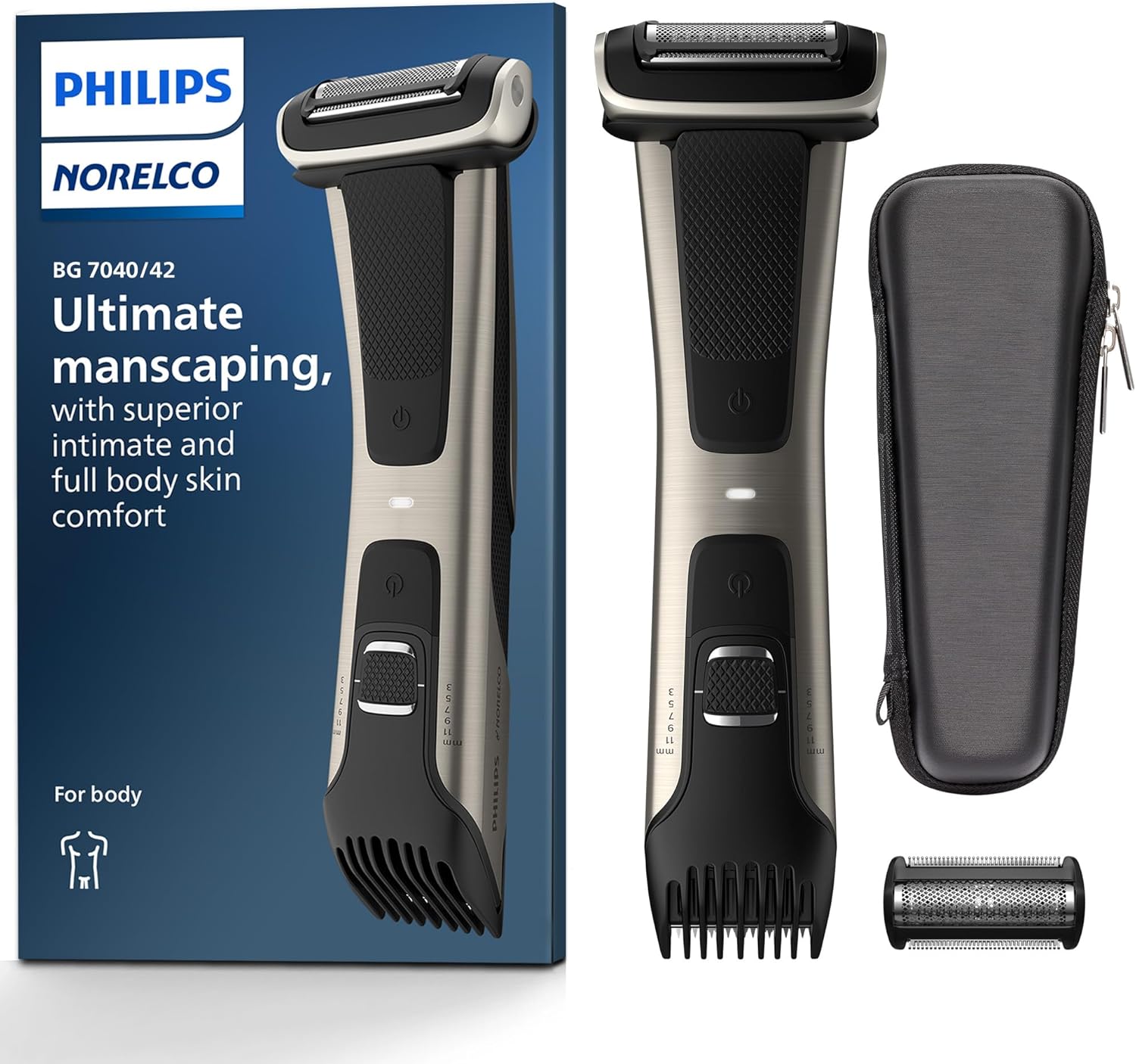 Philips Bodygroom 7000 Series, Showerproof Groin and Body Trimmer for Men, Precise Body Grooming, Adjustable Comb, Safe Even Below The Belt, 80 Min. Runtime, Model BG7040/42