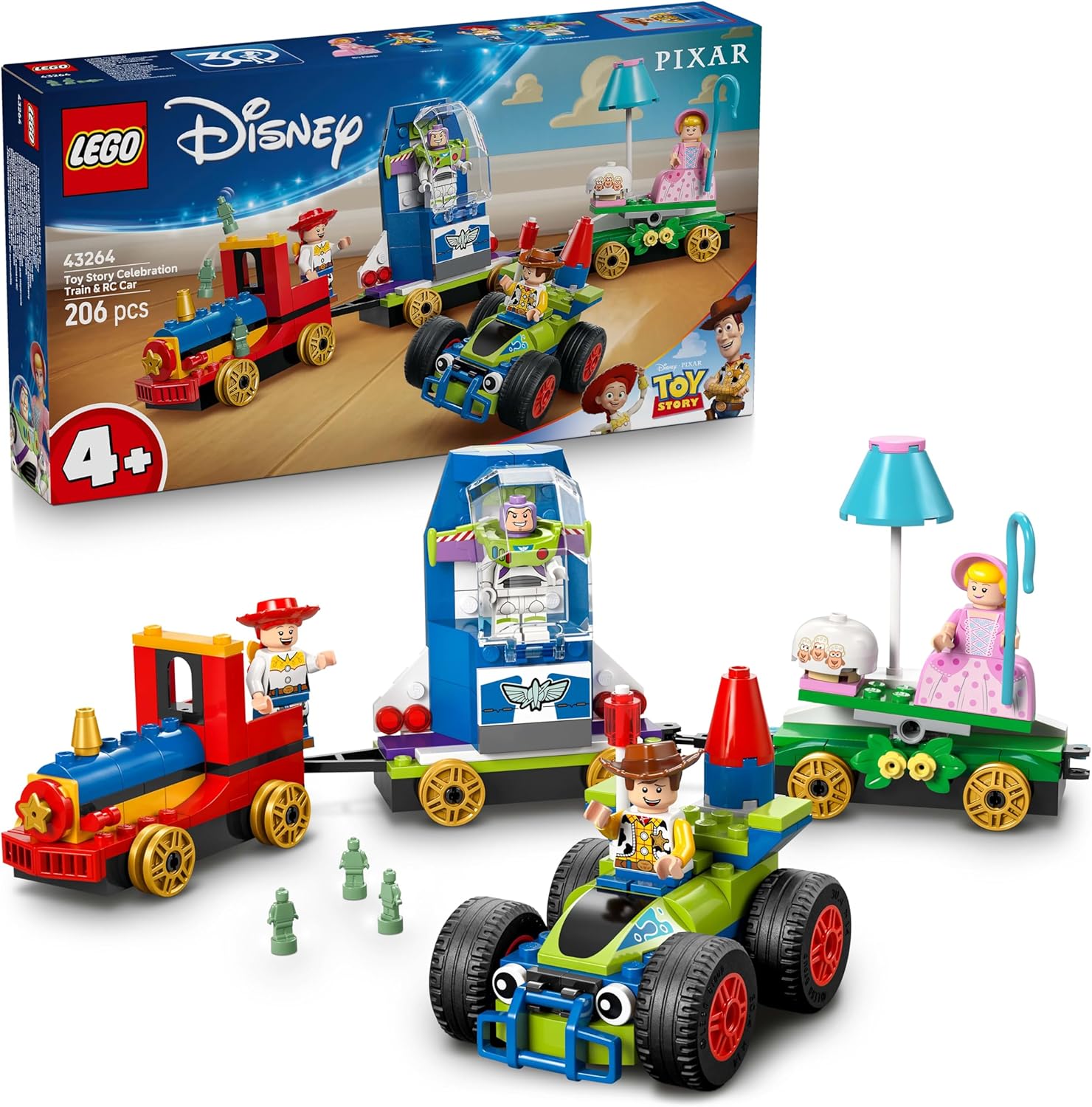 LEGO ǀ Disney and Pixar’s Toy Story Celebration Train & RC Car Toy Building Set with Woody, Buzz Lightyear, Jessie & Bo Peep Minifigures - Birthday Gift for 4+ Year Old Boys & Girls - 43264