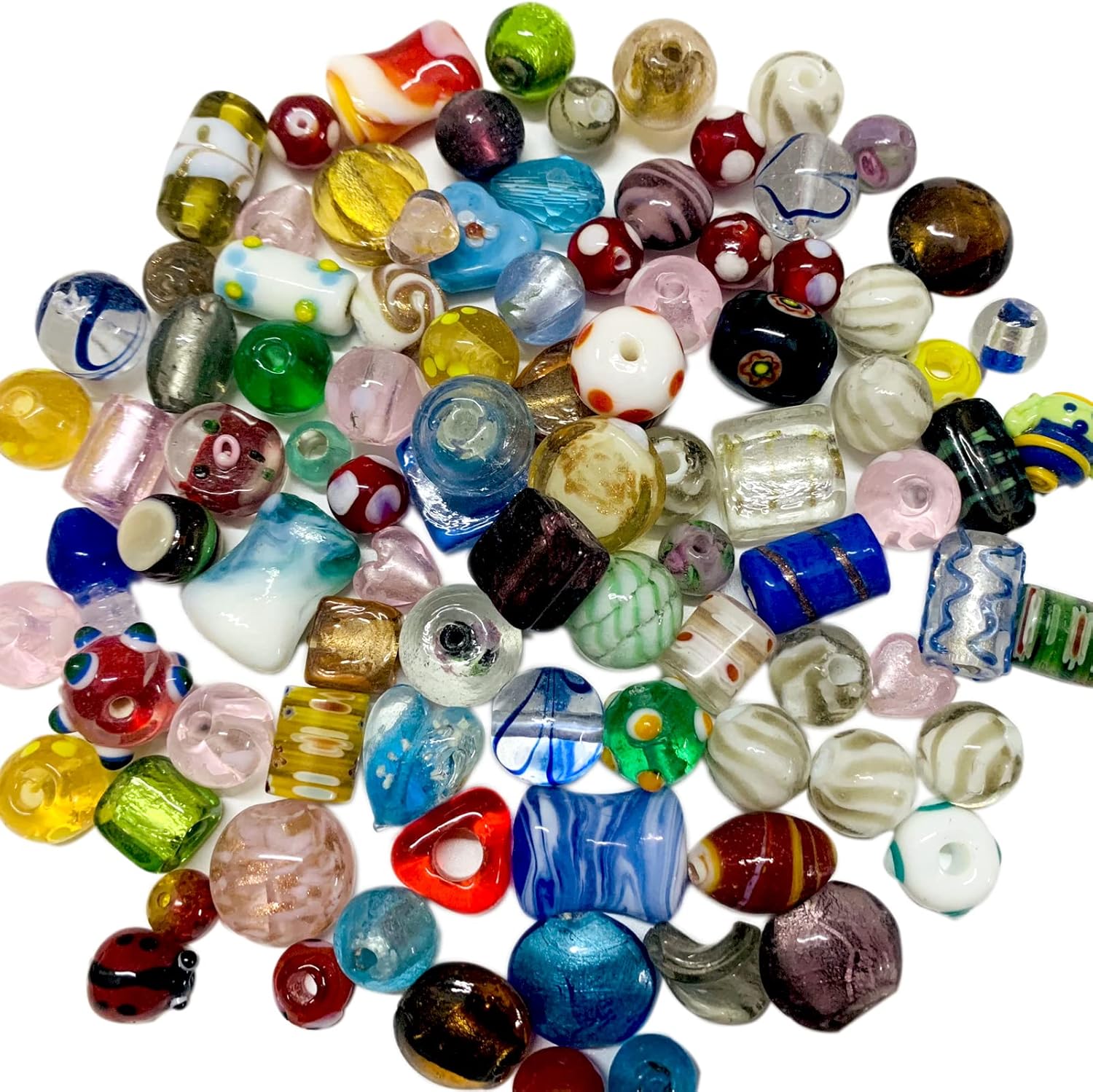 FAPUMOE Random Assorted Glass Beads (80 PCS) for Jewelry Making, Mixed Shapes & Colors Lampwork Loose Beads for Most Major Charm Bracelets