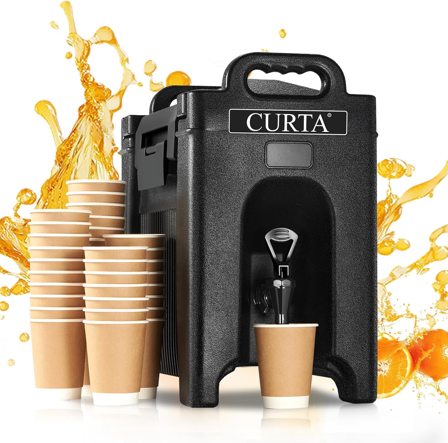 CURTA 2.5-Gallon Insulated Beverage Dispenser- Hot and Cold Drink Container with Ergonomic Handle, Stand & Leak-Proof Lock, Commercial Drink Pitcher for Coffee, Juice, Lemonade, Parties,Events