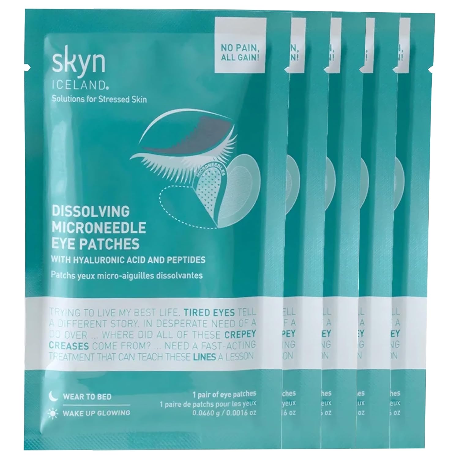 skyn ICELAND Dissolving Microneedle Under Eye Patches with 39% Hyaluronic Acid and Peptides, No Slip Overnight Eye Mask for Fine Lines, Wrinkles and Firming, Vegan, All Skin Types, 5 Pairs