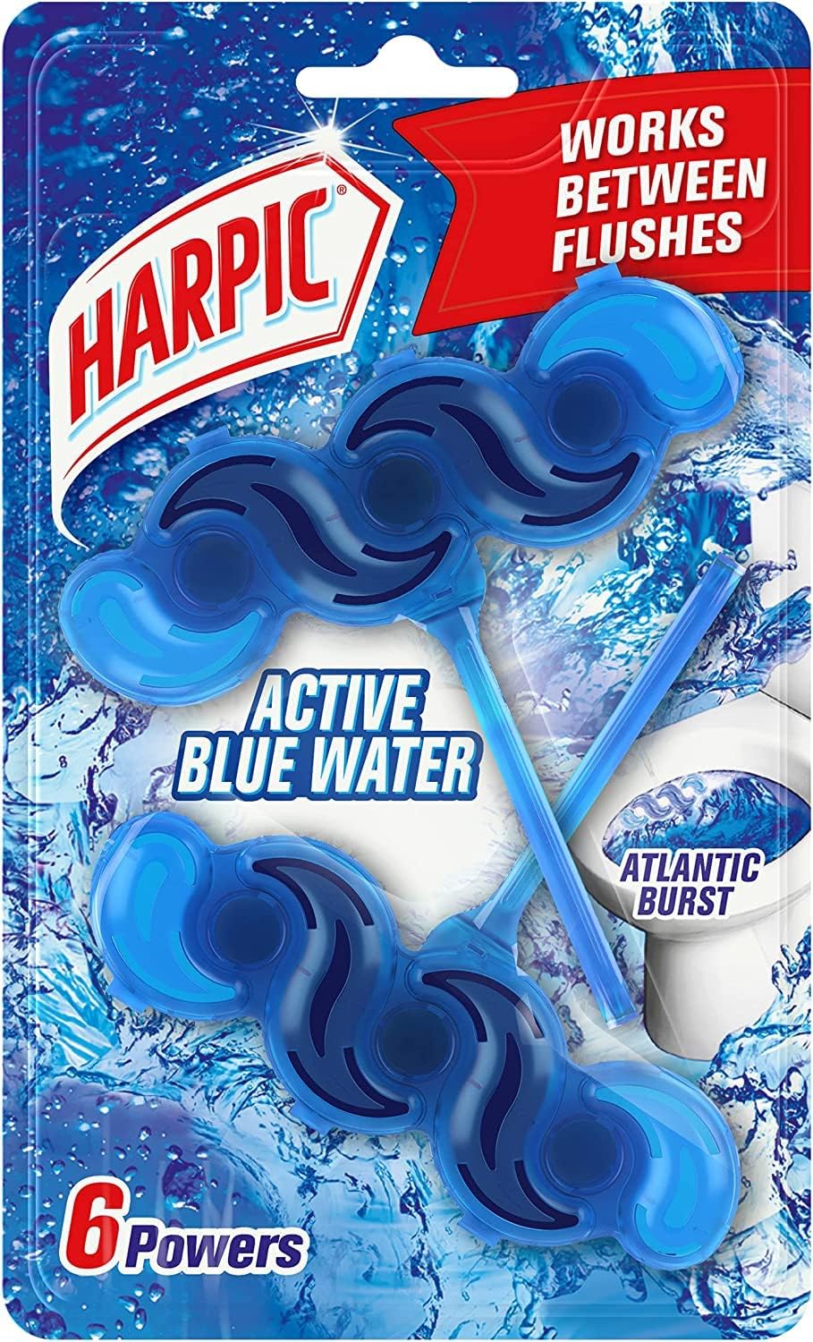 Harpic Active Fresh Toilet Rim Block Twin Pack, Atlantic Fresh, Pack of 1, Anti-Limescale, Dirt Remover, Lasts up to 10 weeks and up to 500 flushes, Toilet Cleaner, Toilet Freshener