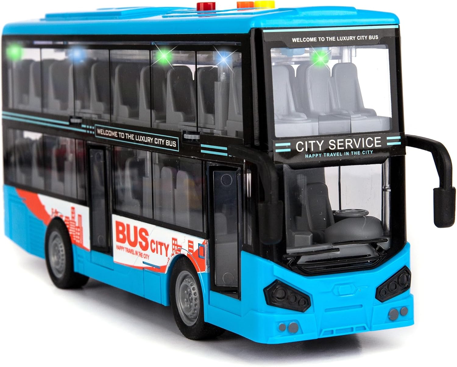 ArtCreativity Double Decker Bus Toy with Lights & Sounds - Friction Powered Toy Bus for Kids with Indoor Ceiling Lights and 4 Different Sounds - Doors Open - Gift for Kids Ages 3-8