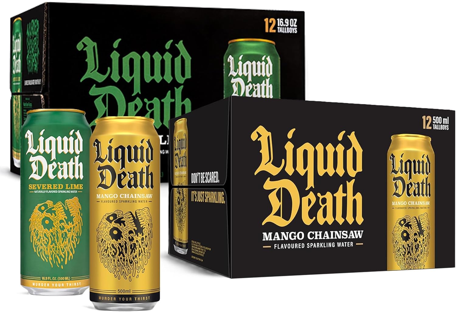 Sparkling Water Multipack – Mango Chainsaw & Severed Lime | 24 Cans (12 x 500ml Each) | Flavoured Water | Fizzy Soft Drink | Brutally Refreshing Trip Drink