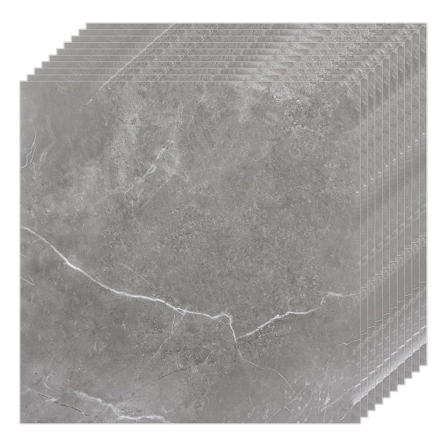 CYEER 40 PCS Grey Vinyl Peel & Stick Tiles, 30x30cm, 40 Count, Waterproof, Fire-Resistant, Classic Marble Pattern, Straight Edge, Ideal for Bathroom, Kitchen, Bedroom & Living Room